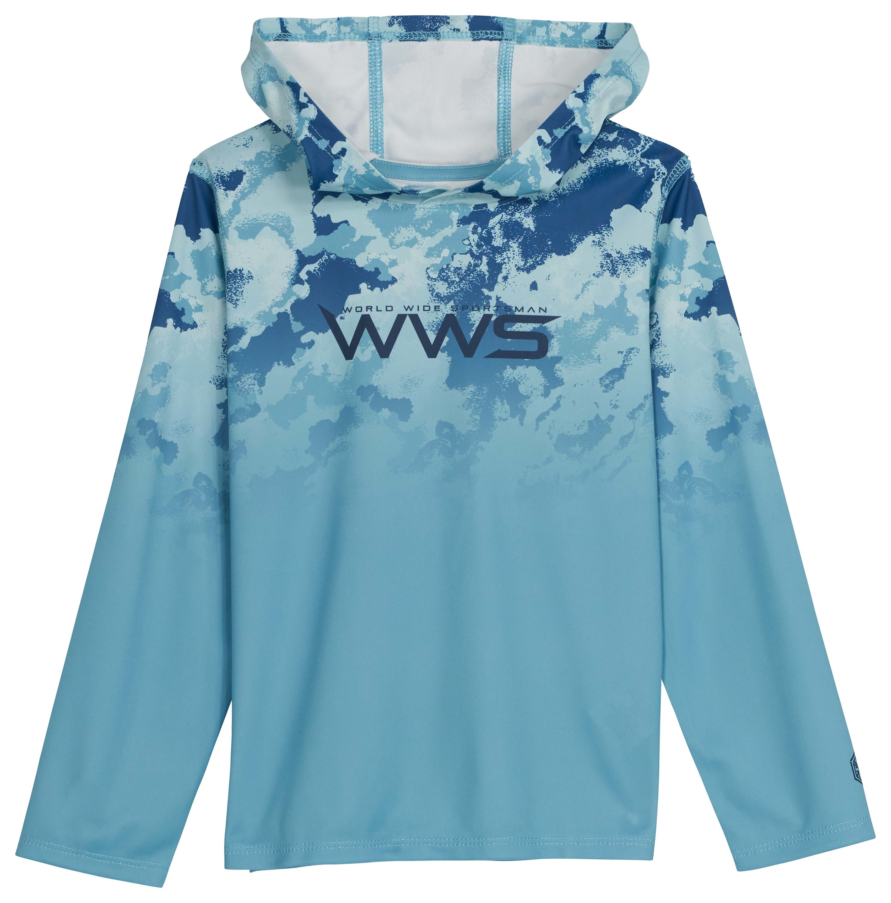 Image of World Wide Sportsman Logo 3D Cool Surfcaster Hoodie for Kids - Swell Milky Blue