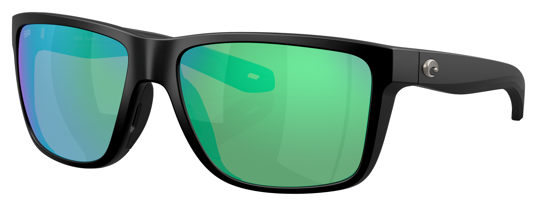 Image of Costa Del Mar Broadbill II 580G Glass Polarized Sunglasses - Matte Black/Green Mirror - Large