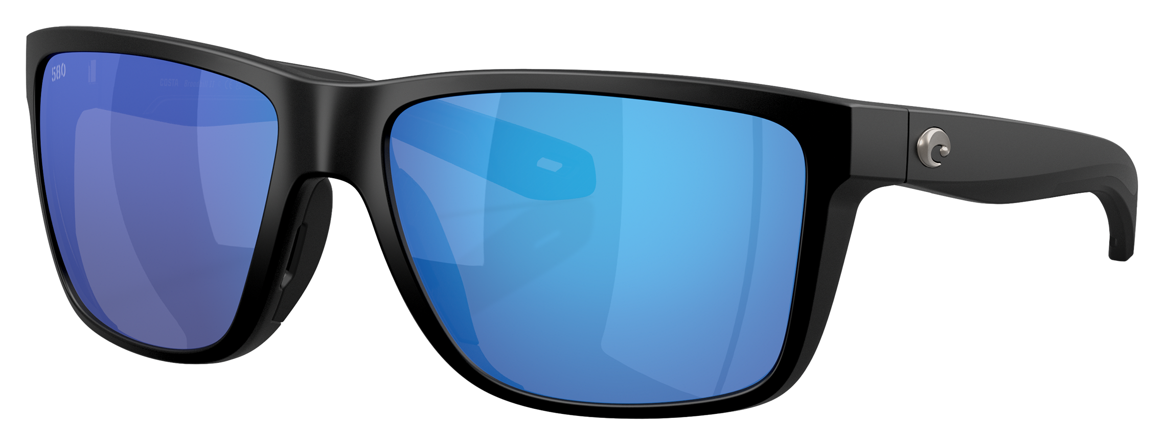 Image of Costa Del Mar Broadbill II 580G Glass Polarized Sunglasses - Matte Black/Blue Mirror - Large