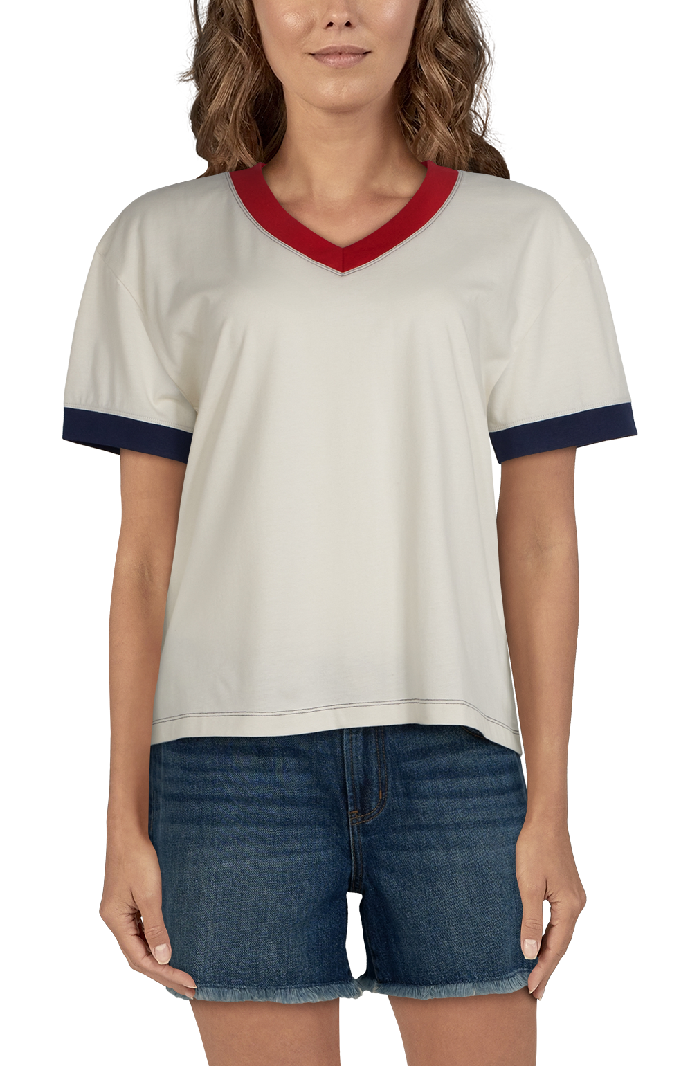 NATURAL REFLECTIONS Ringer V-Neck Short-Sleeve T-Shirt