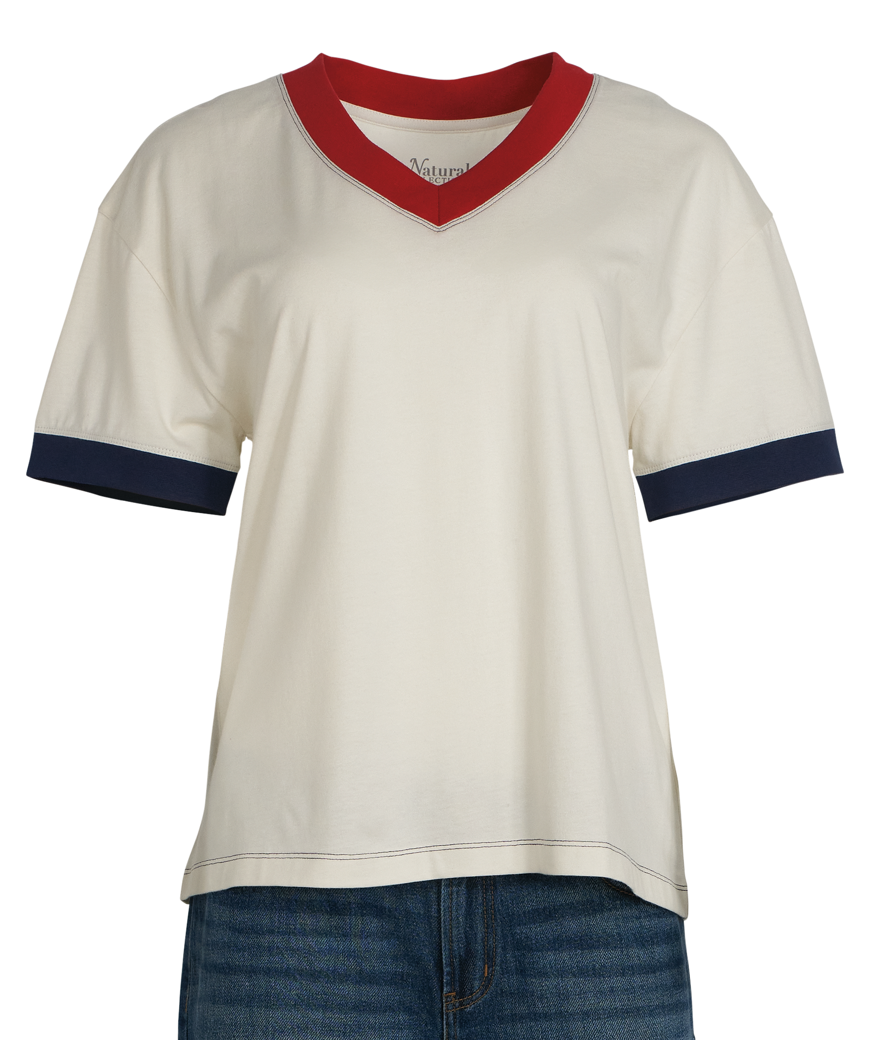 NATURAL REFLECTIONS Ringer V-Neck Short-Sleeve T-Shirt