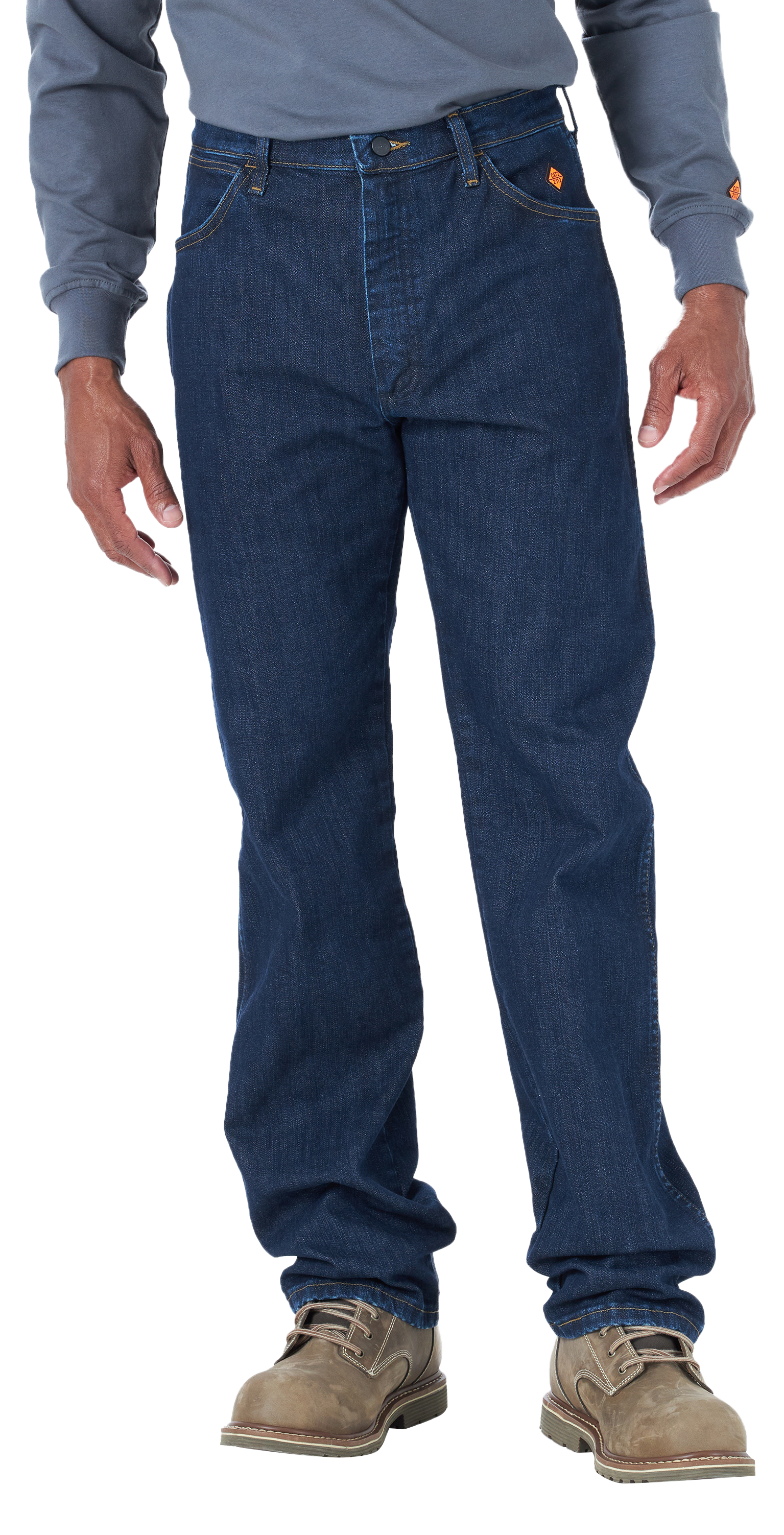 Image of Wrangler FR Flame-Resistant Original-Fit Stretch Jeans for Men - Dark Wash - 42x30