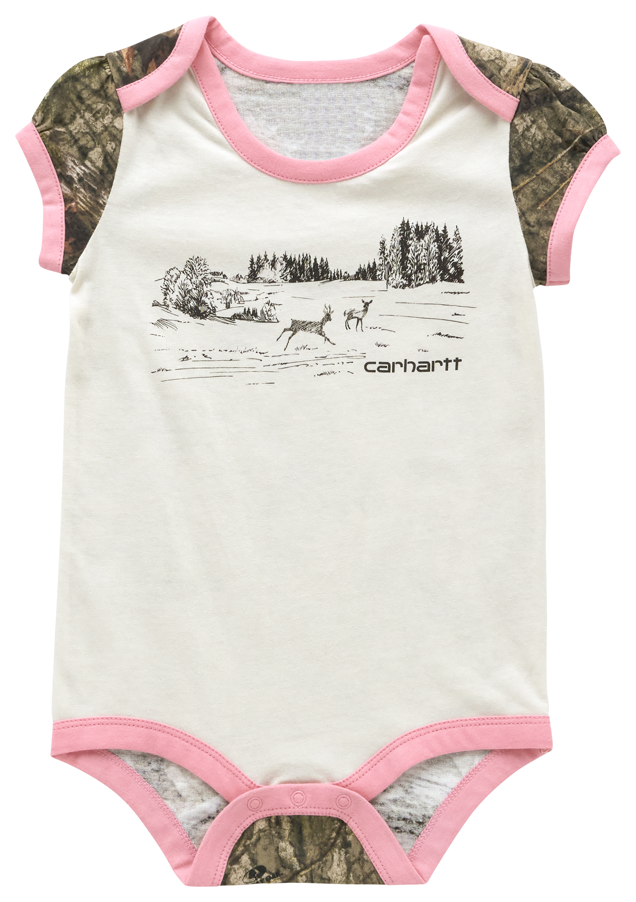 Image of Carhartt Camo and Deer Short-Sleeve Bodysuit for Babies - Mossy Oak Country DNA