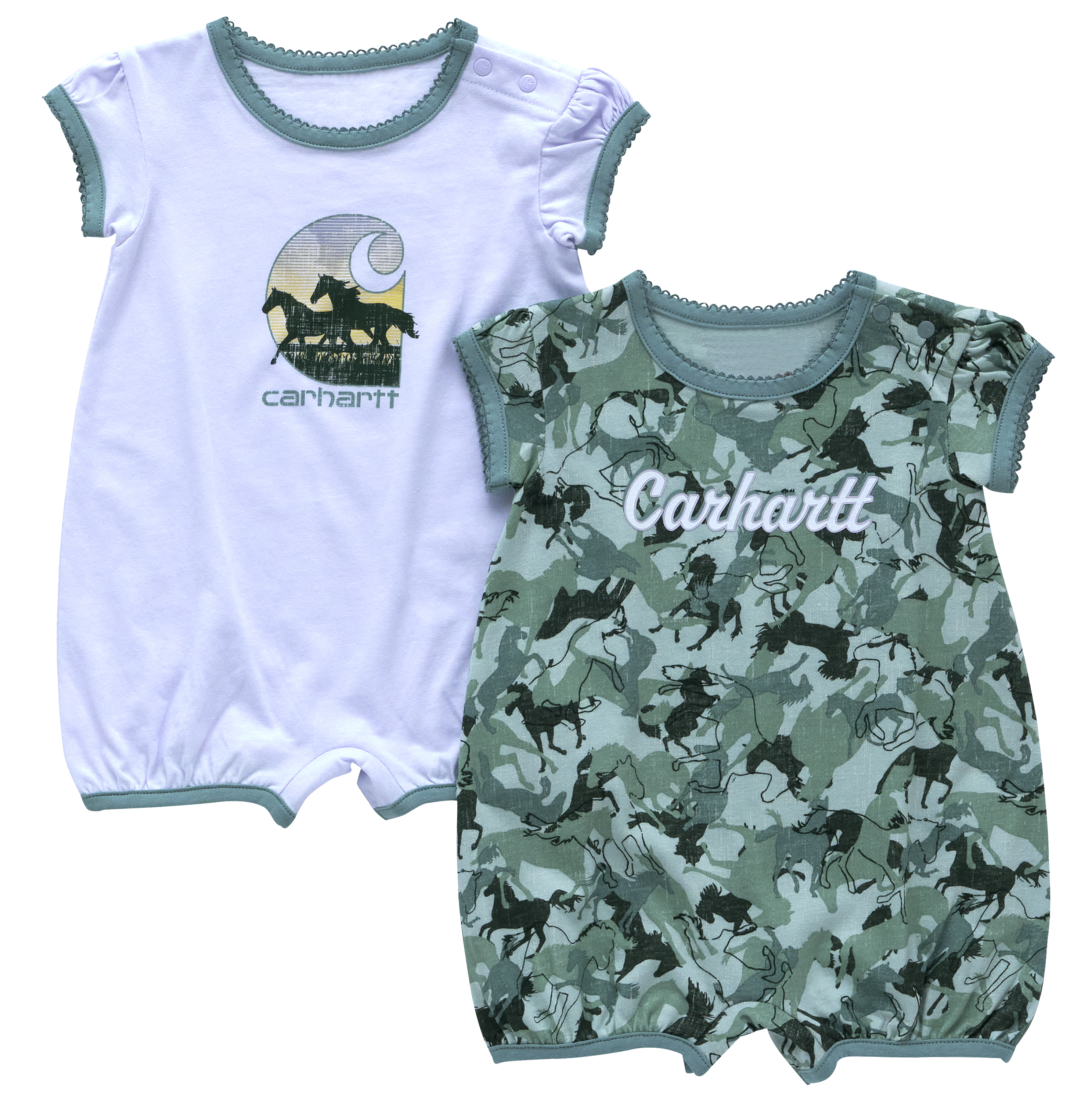Image of Carhartt Horse Short-Sleeve Romper 2-Piece Set for Babies - Fresh Lavender - 18 Months