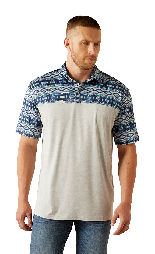 Image of Ariat Charger 2.0 Color Block Short-Sleeve Polo for Men - Grey Heather