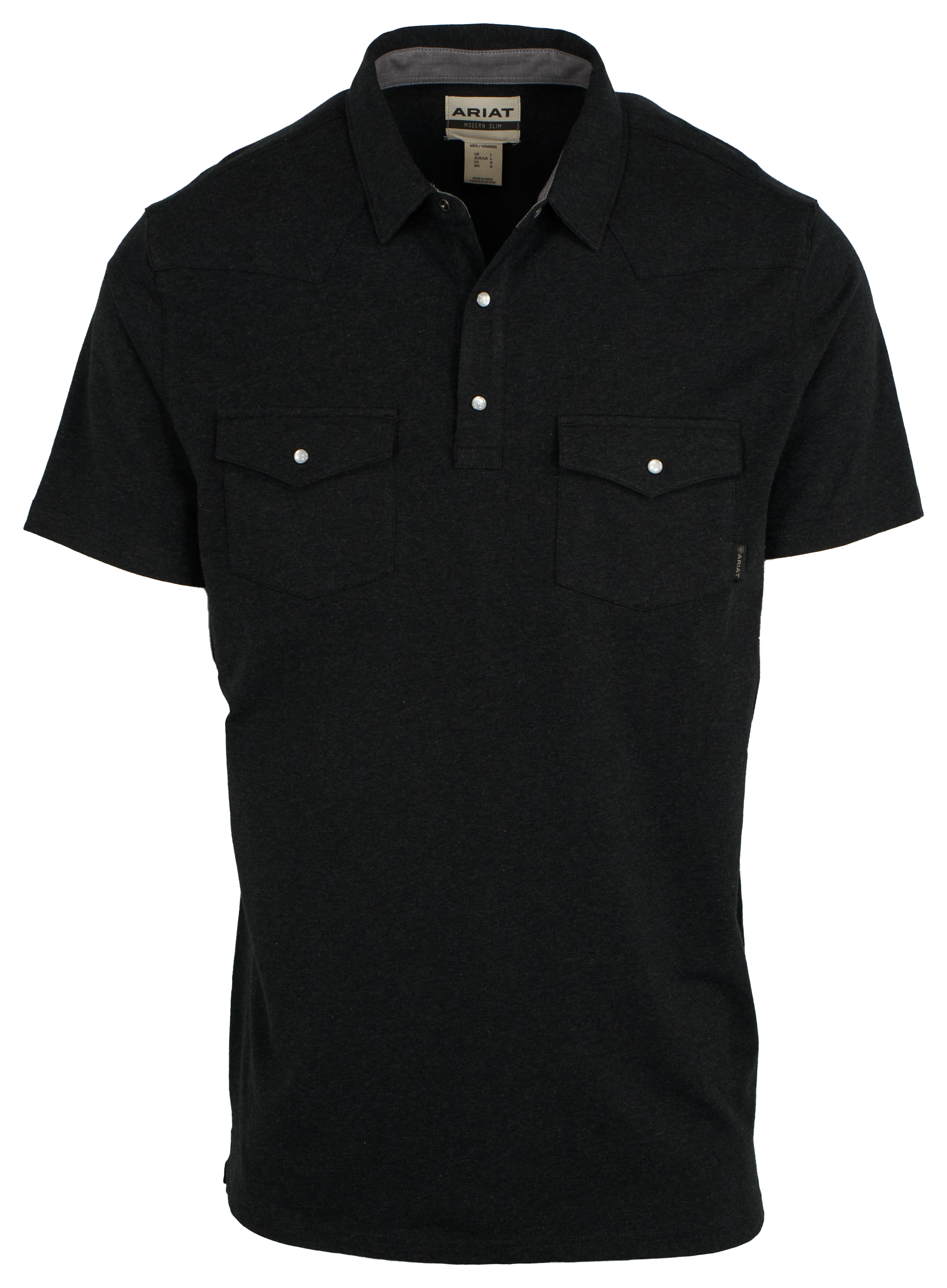 Image of Ariat Retro Western Snap Short-Sleeve Polo for Men - Black - S