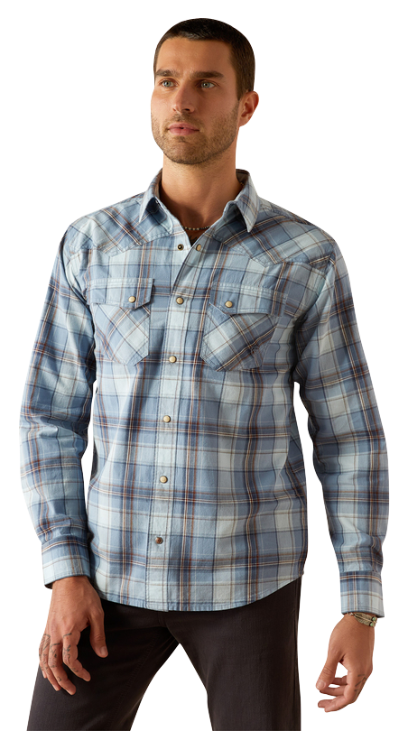Image of Ariat Hunter Retro Long-Sleeve Snap-Down Shirt for Men - Light Blue - XL