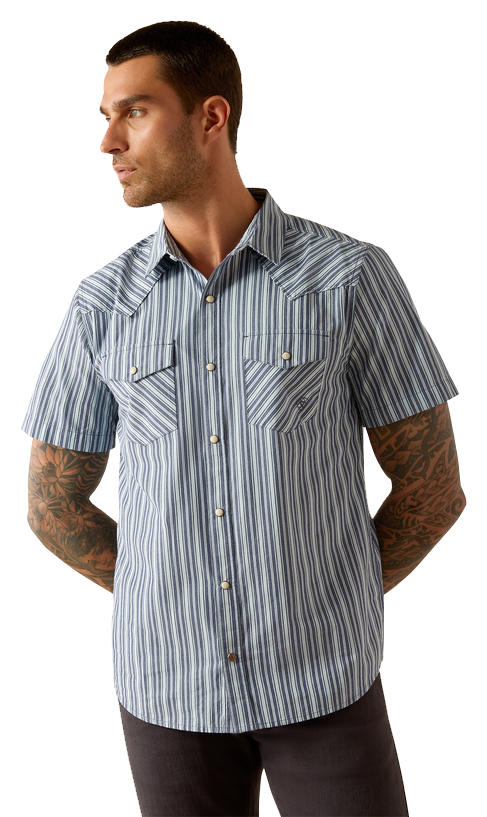 Image of Ariat Hyder Retro Snap Short-Sleeve Shirt for Men - Blue