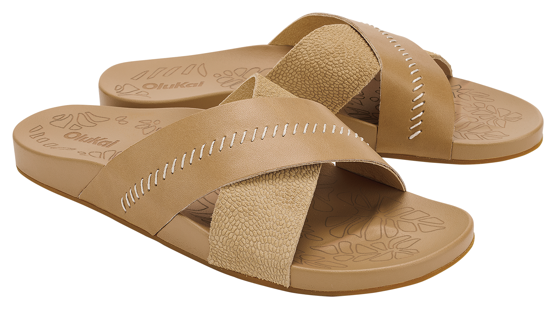 Image of OluKai Kipe'a 'Olu Slides for Ladies - Warm Sand/Warm Sand