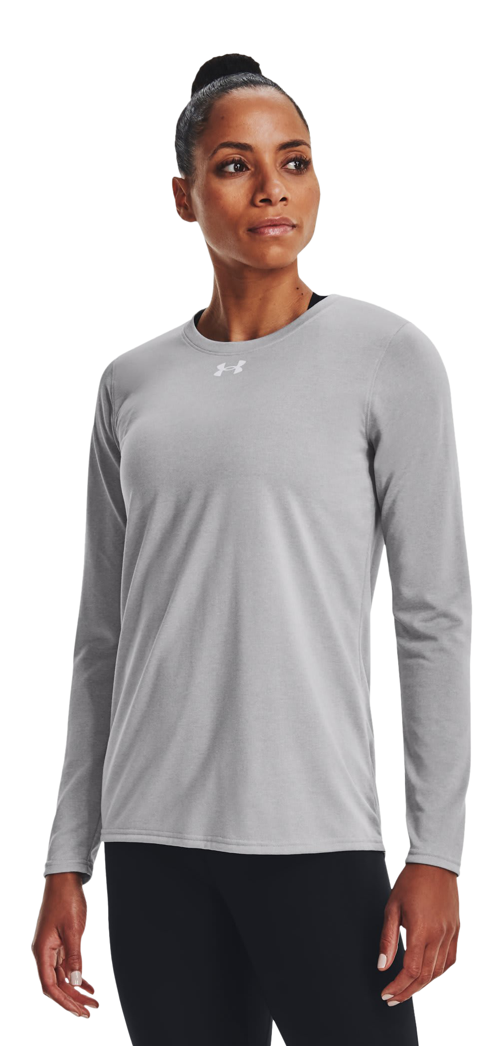 Image of Under Armour UA Tech Team Long-Sleeve Shirt for Ladies - Mod Gray Light Heather/White - XS