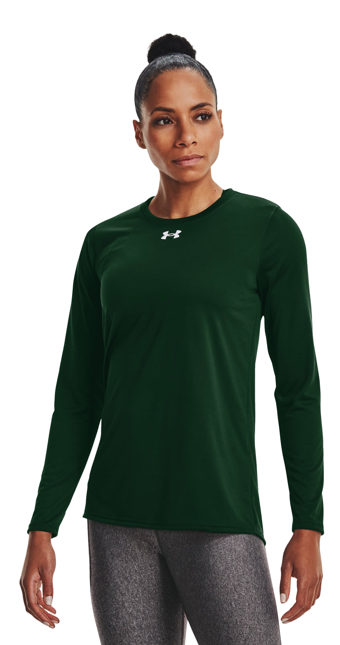 Image of Under Armour UA Tech Team Long-Sleeve Shirt for Ladies - Forest Green/White