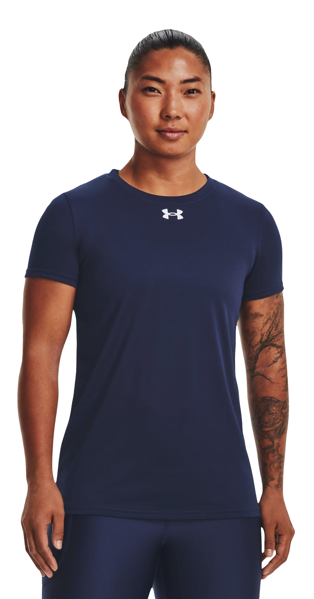 Image of Under Armour UA Tech Team Short-Sleeve Shirt for Ladies - Midnight Navy/White - XXLT