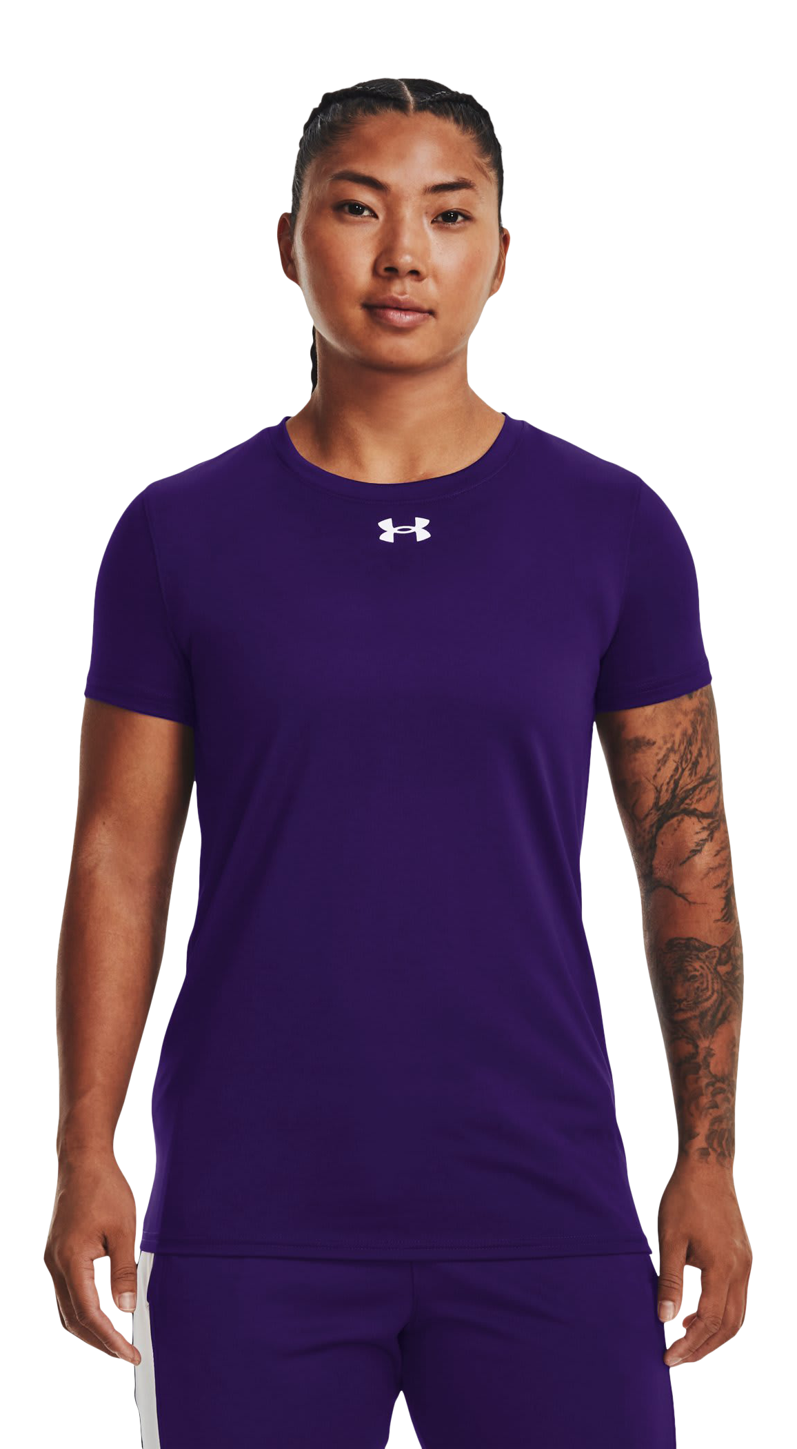 Image of Under Armour UA Tech Team Short-Sleeve Shirt for Ladies - Purple/White