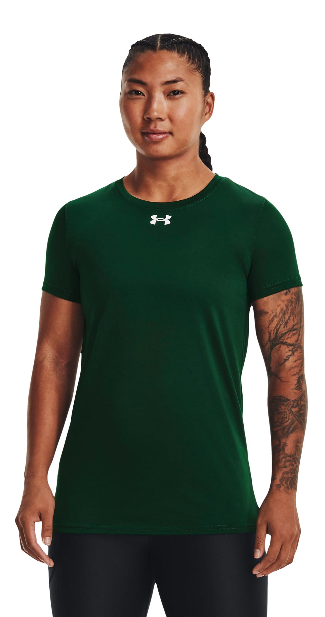 Image of Under Armour UA Tech Team Short-Sleeve Shirt for Ladies - Forest Green/White