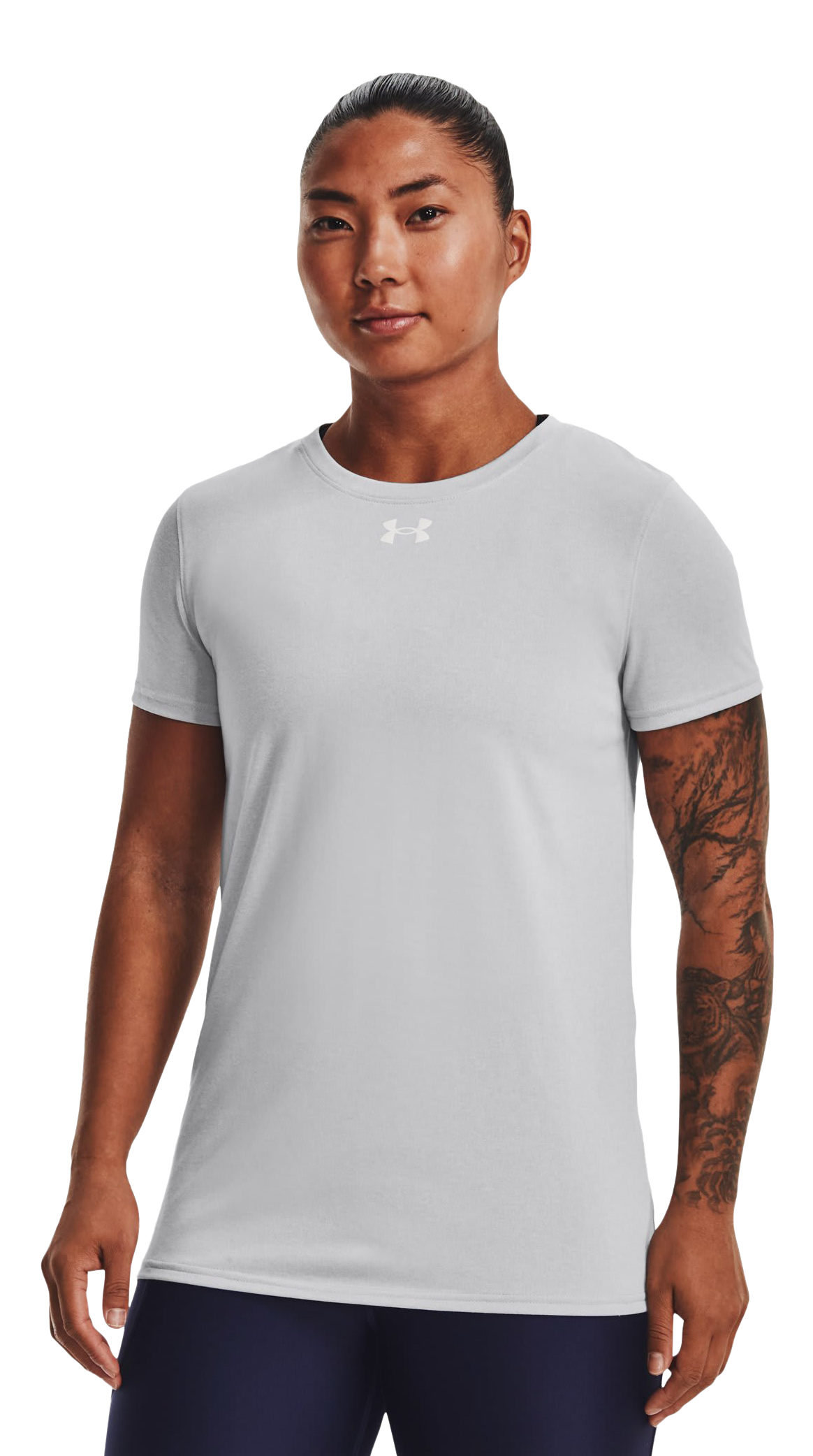 Image of Under Armour UA Tech Team Short-Sleeve Shirt for Ladies - Mod Gray Light Heather/White - XXS