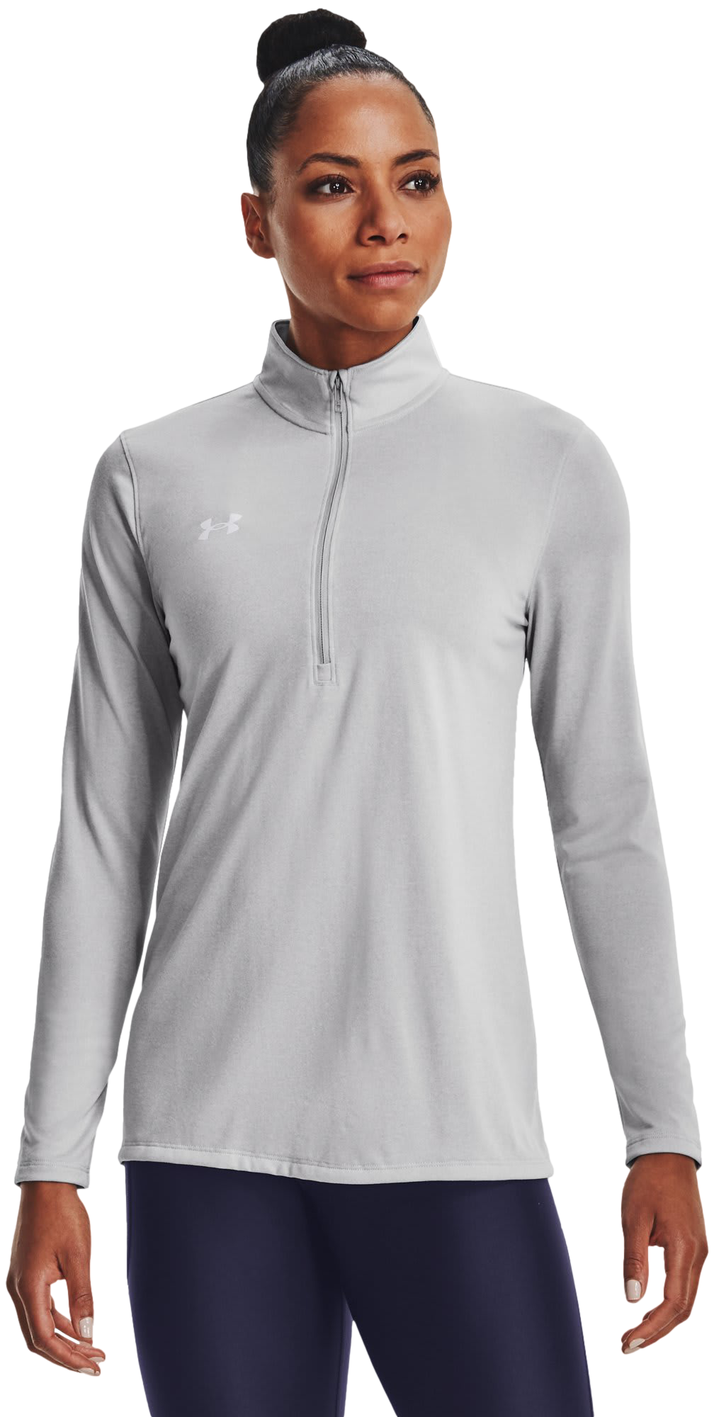 Image of Under Armour UA Tech Team Half-Zip Long-Sleeve Shirt for Ladies - Mod Gray Light Heather/White - L