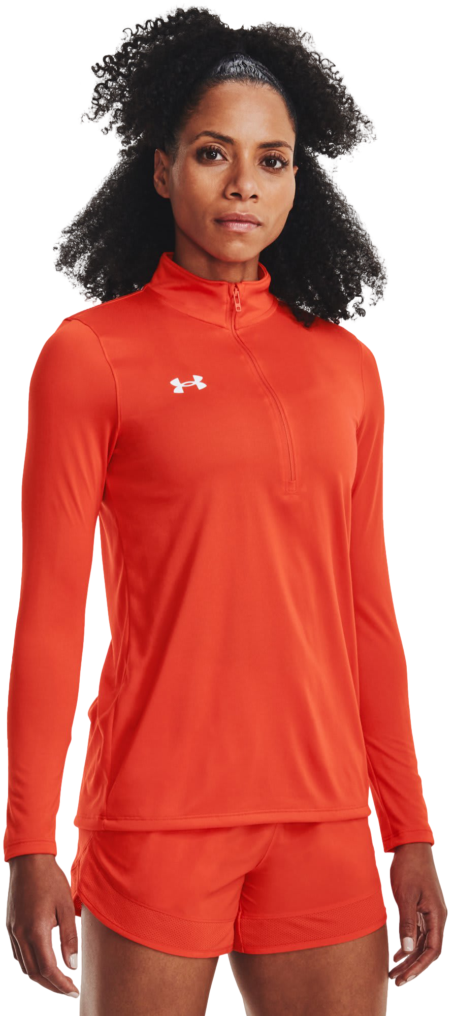Image of Under Armour UA Tech Team Half-Zip Long-Sleeve Shirt for Ladies - Dark Orange/White