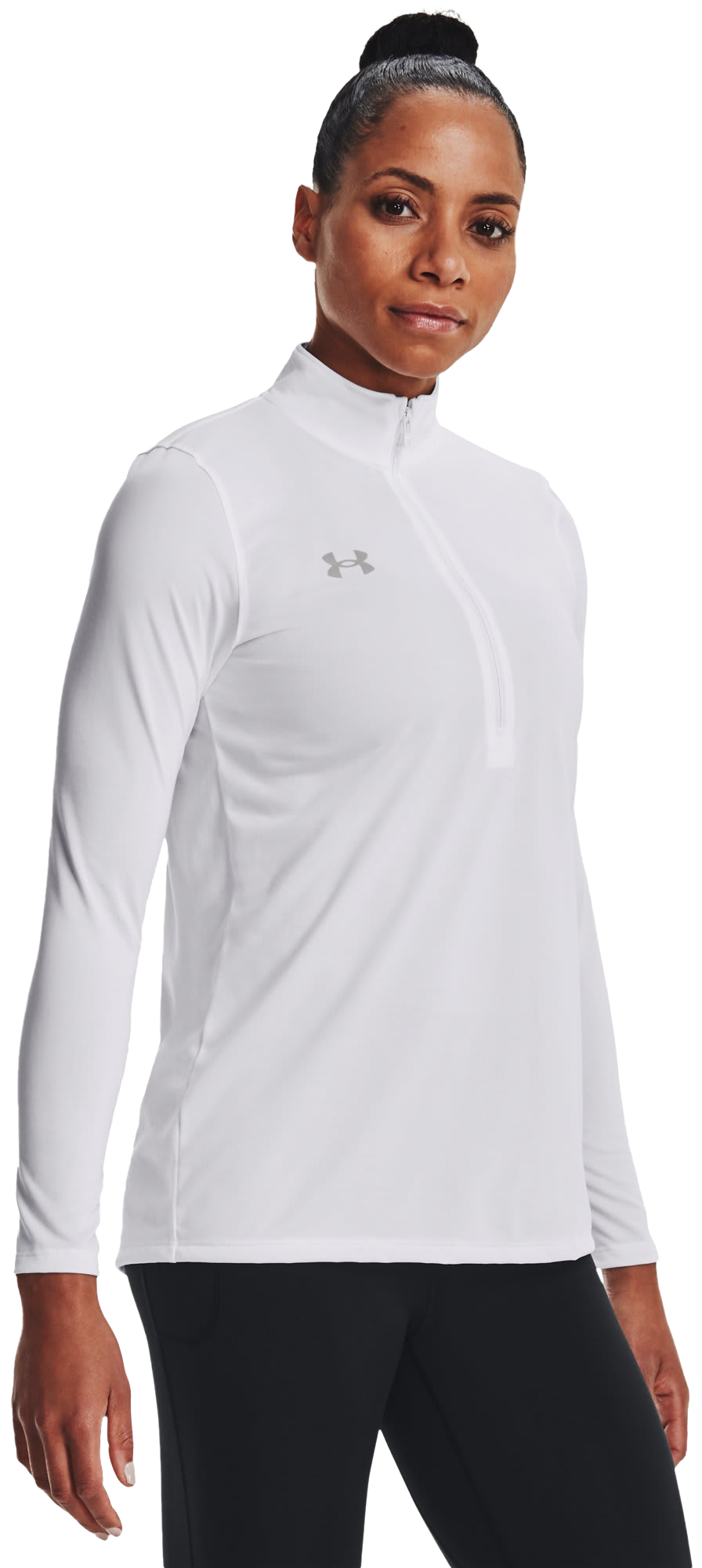 Image of Under Armour UA Tech Team Half-Zip Long-Sleeve Shirt for Ladies - White/Mod Gray