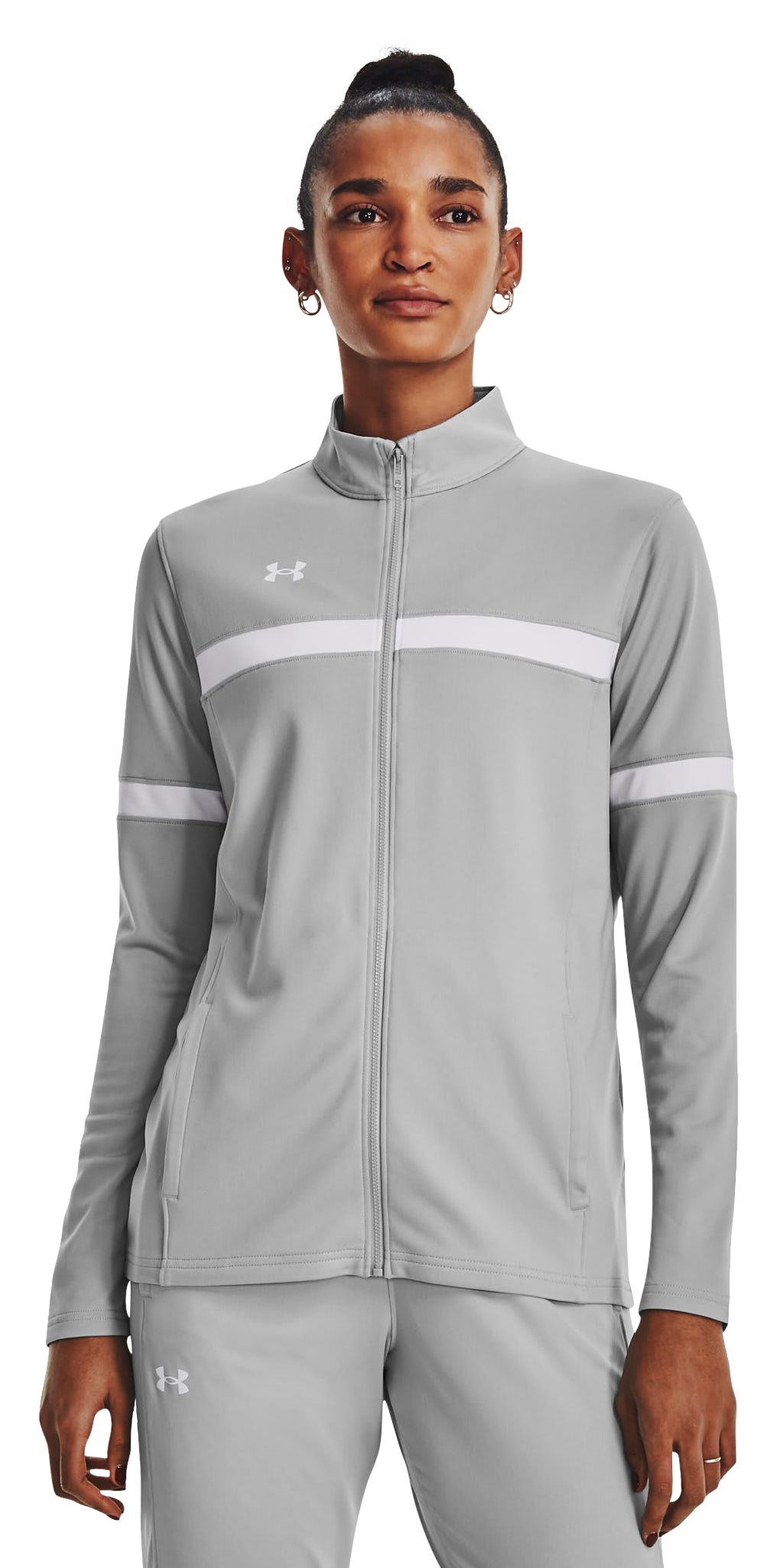 Image of Under Armour UA Knit Warm-Up Team Full-Zip Jacket for Ladies - Mod Gray/White - XL