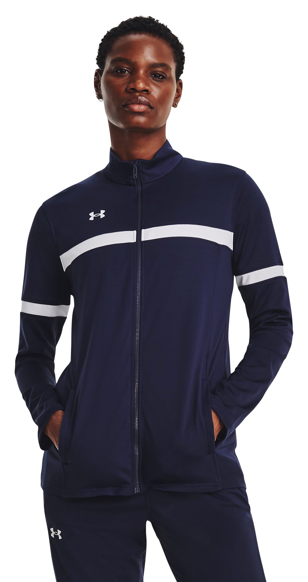 Image of Under Armour UA Knit Warm-Up Team Full-Zip Jacket for Ladies - Midnight Navy/White - M