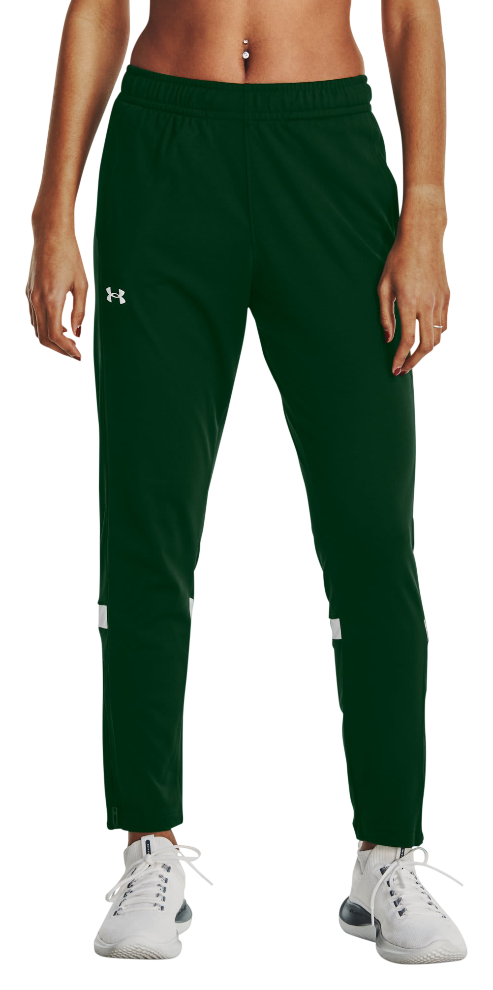 Image of Under Armour Knit Warm-Up Team Pants for Ladies - Forest Green/White