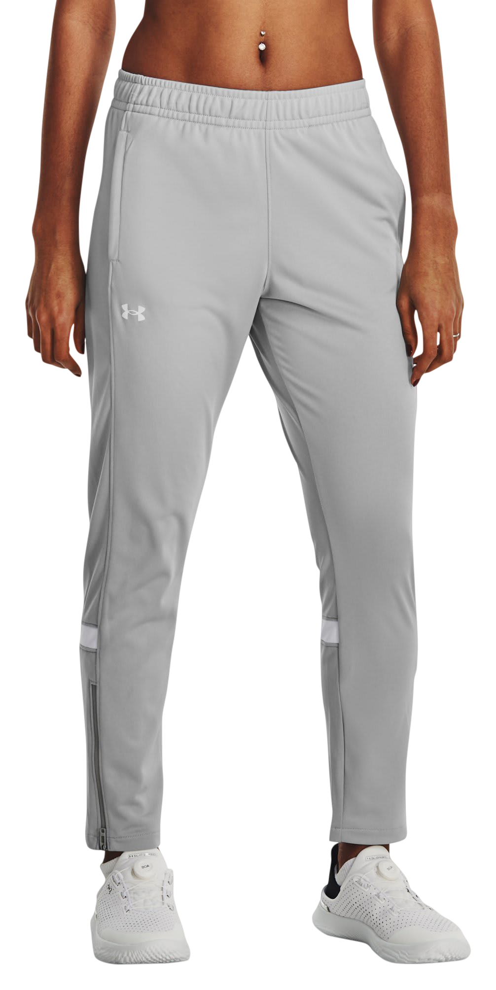 Image of Under Armour Knit Warm-Up Team Pants for Ladies - Mod Gray/White