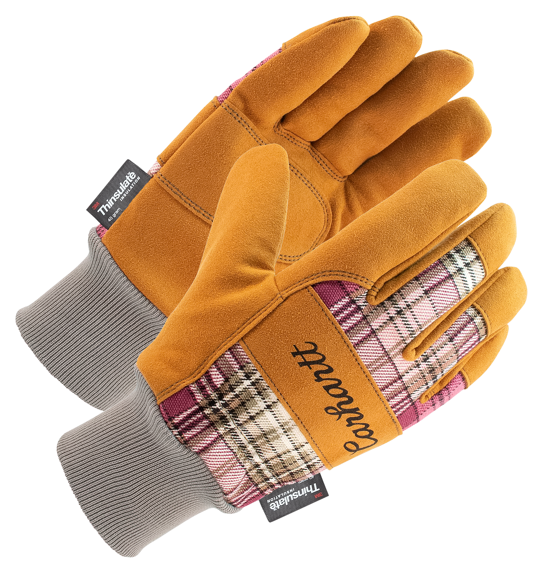 Image of Carhartt Insulated Knit Cuff Work Gloves for Ladies - Wild Rose Plaid - S