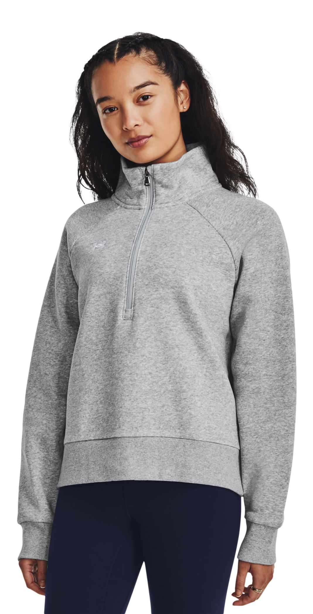 Image of Under Armour Rival Fleece Half-Zip Long-Sleeve Pullover for Ladies - Mod Gray Light Heather/White - S