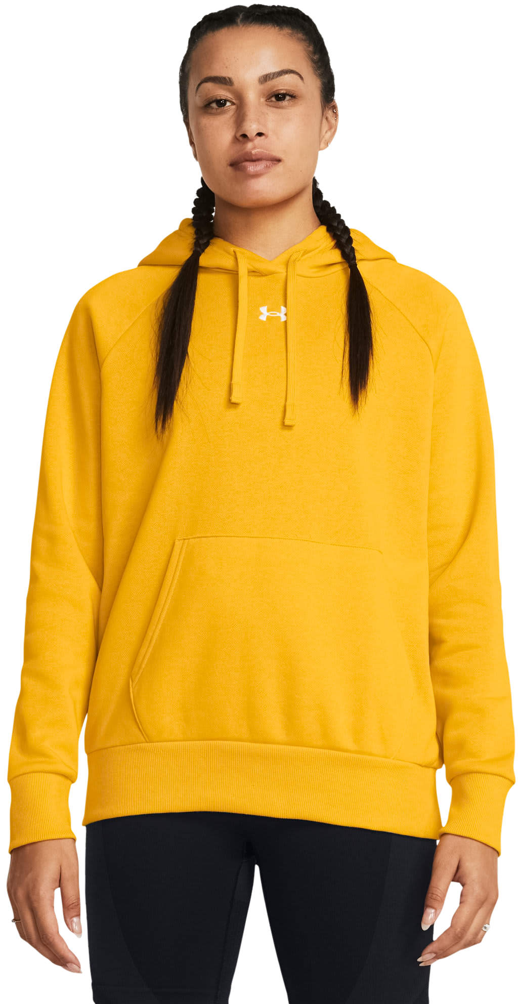 Image of Under Armour Rival Fleece Long-Sleeve Hoodie for Ladies - Steeltown Gold/White - XXL