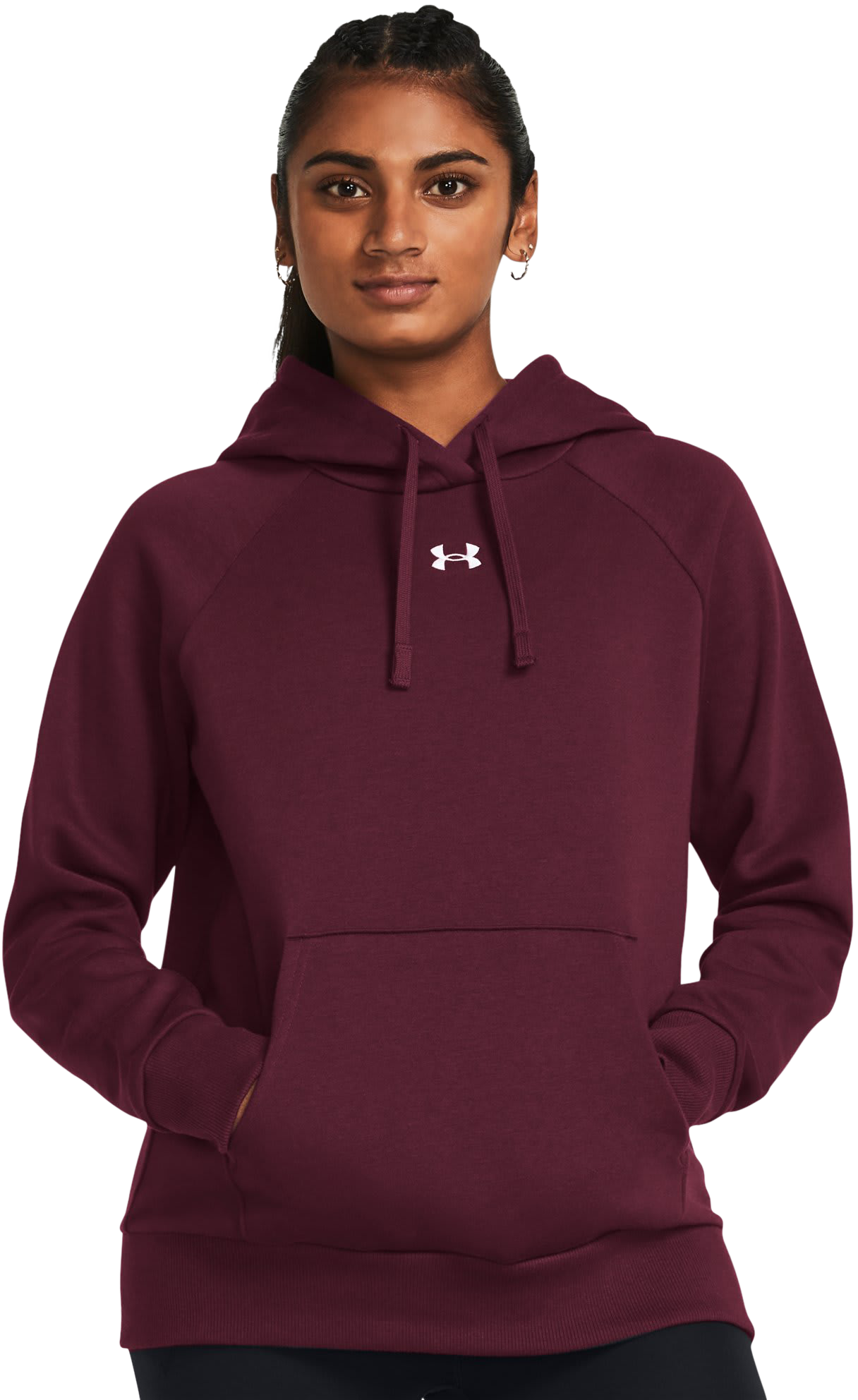 Image of Under Armour Rival Fleece Long-Sleeve Hoodie for Ladies - Maroon/White - XL