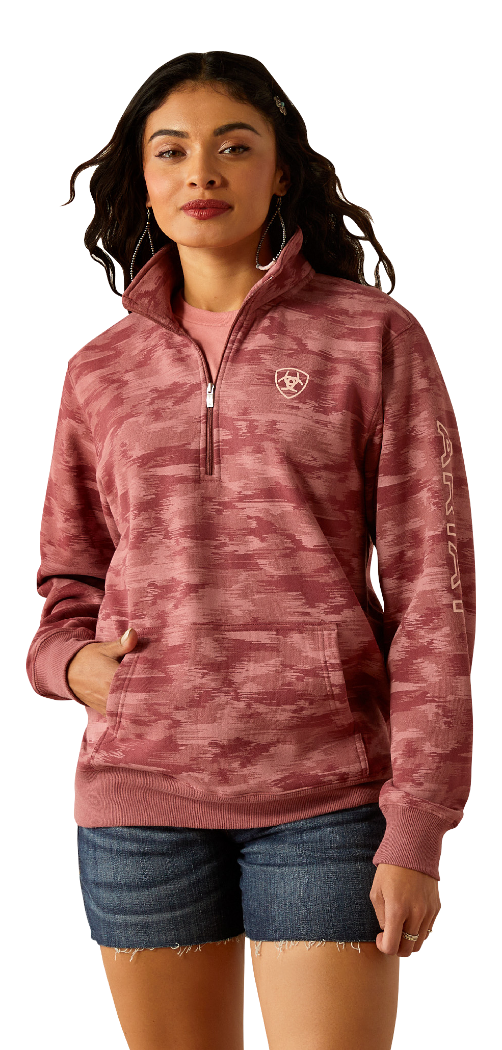 Image of Ariat Logo Half-Zip Sweatshirt for Ladies - Mauve
