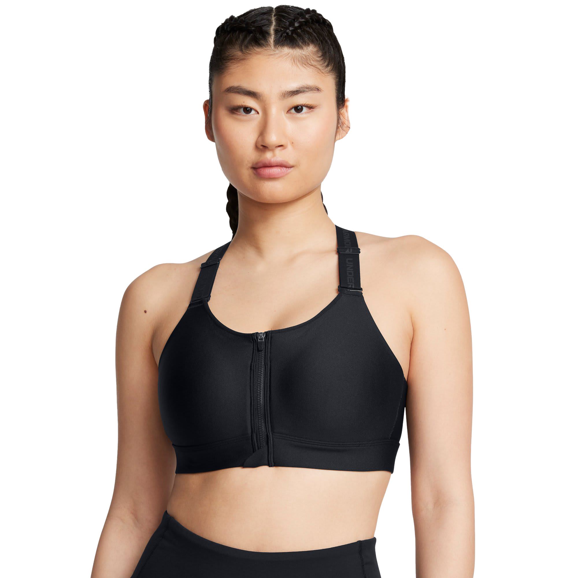 Image of Under Armour Infinity 2.0 High Front-Zip Sports Bra for Ladies - Black/Black - M A-C