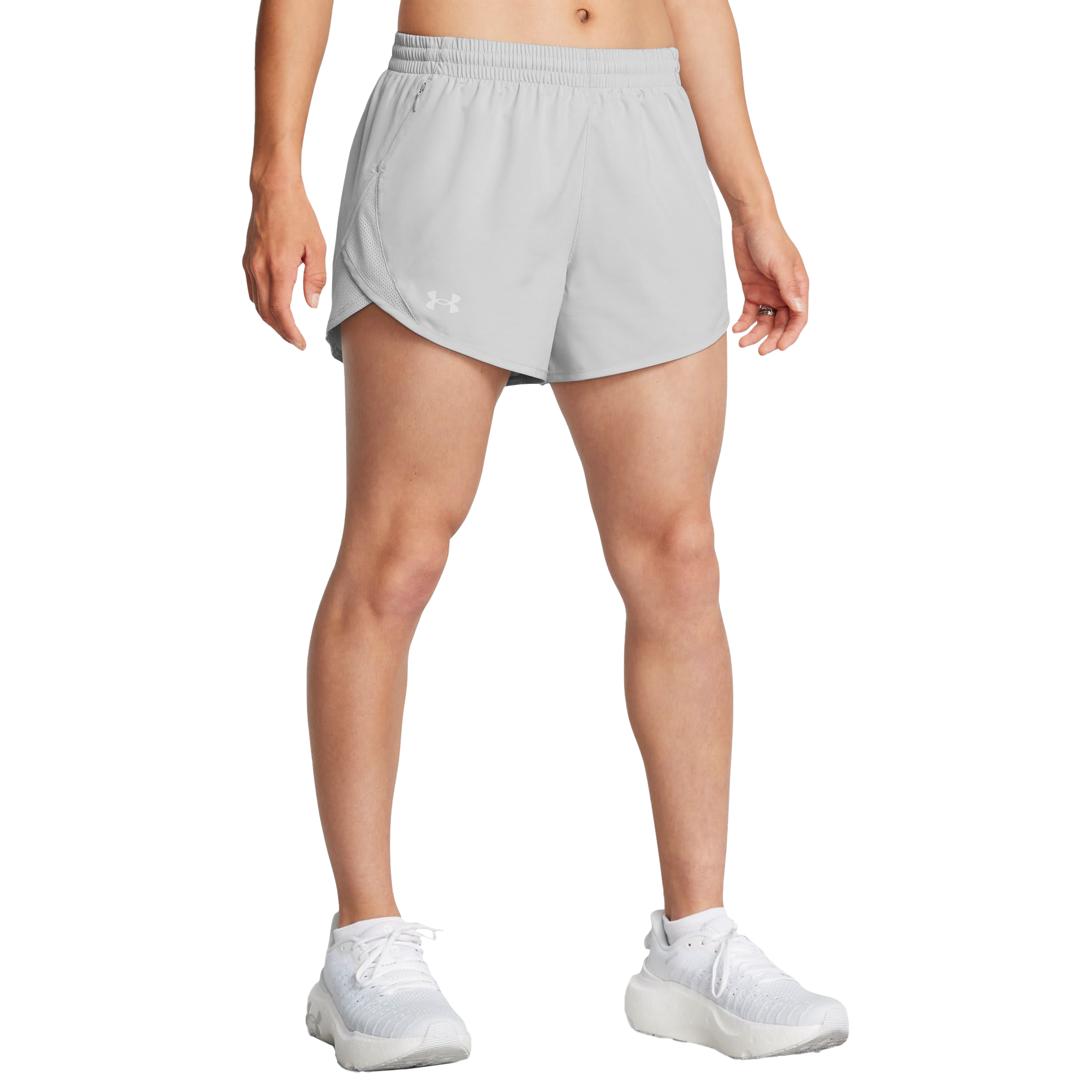 Image of "Under Armour Heather Fly-By 3"" Shorts for Ladies - Mod Gray Medium Heather/Mod Gray/Reflective - 3XL"