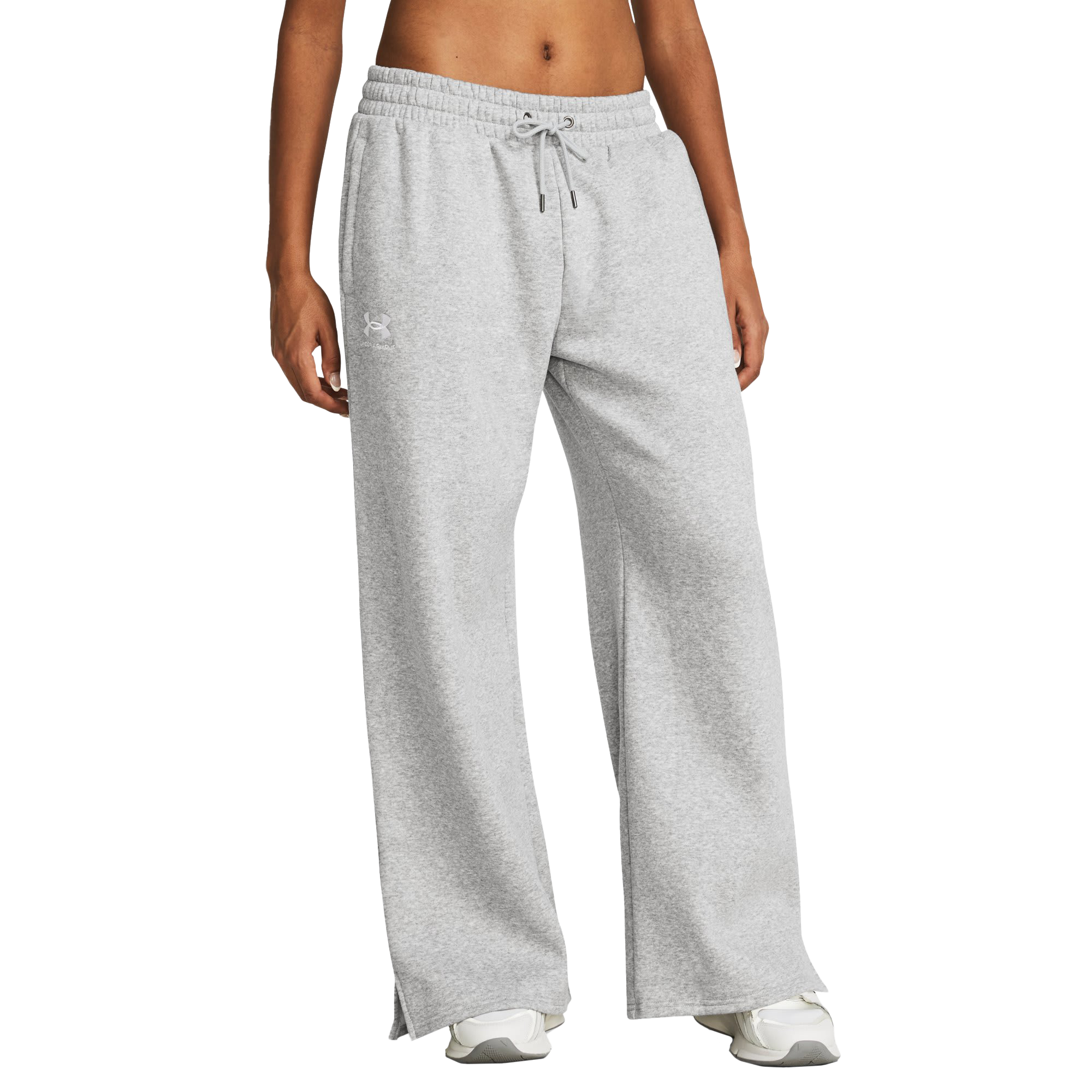 Image of Under Armour Icon Fleece Wide-Leg Pants for Ladies - Mod Gray Light Heather/White - XXL