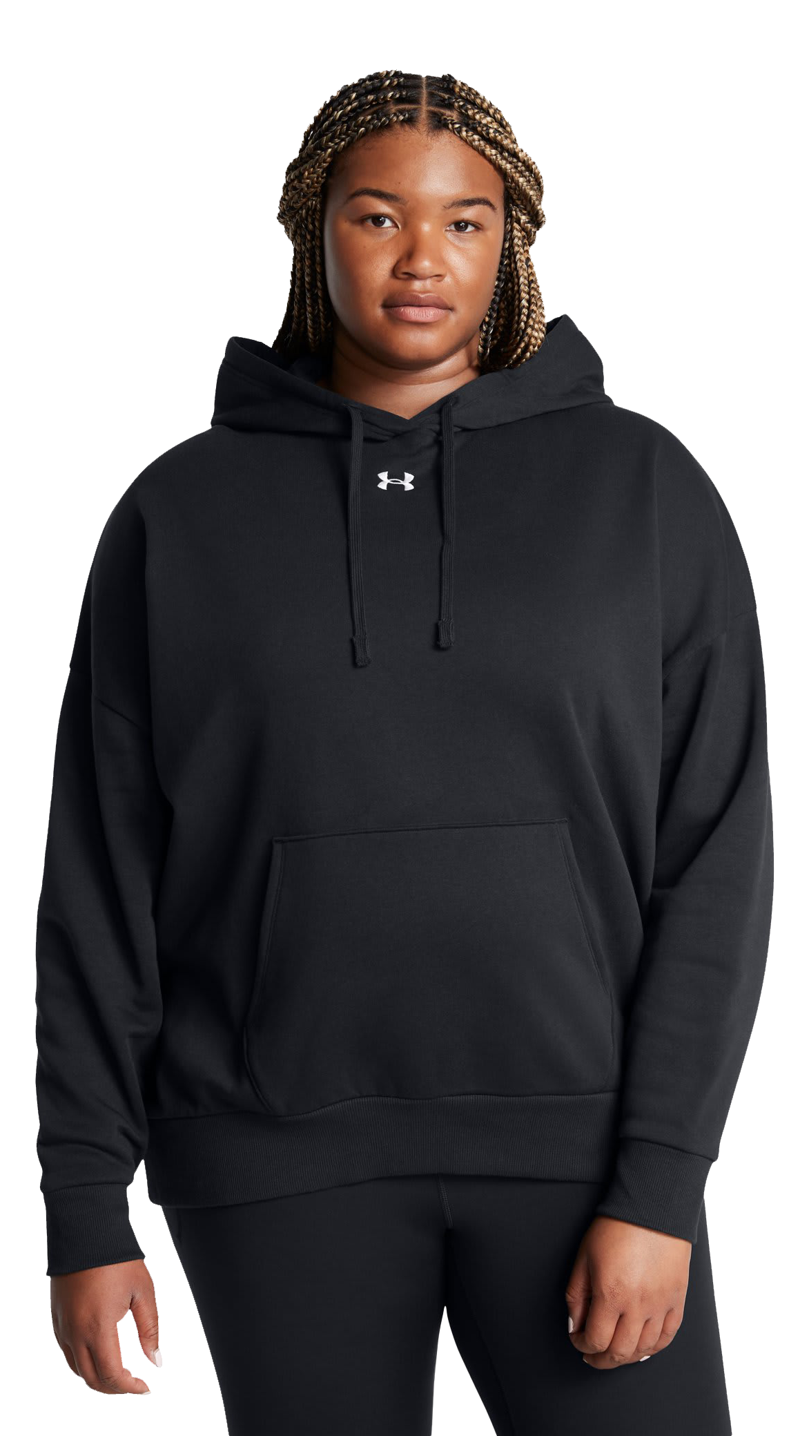 Image of Under Armour Rival Fleece Oversized Hoodie for Ladies - Black/White - 1X