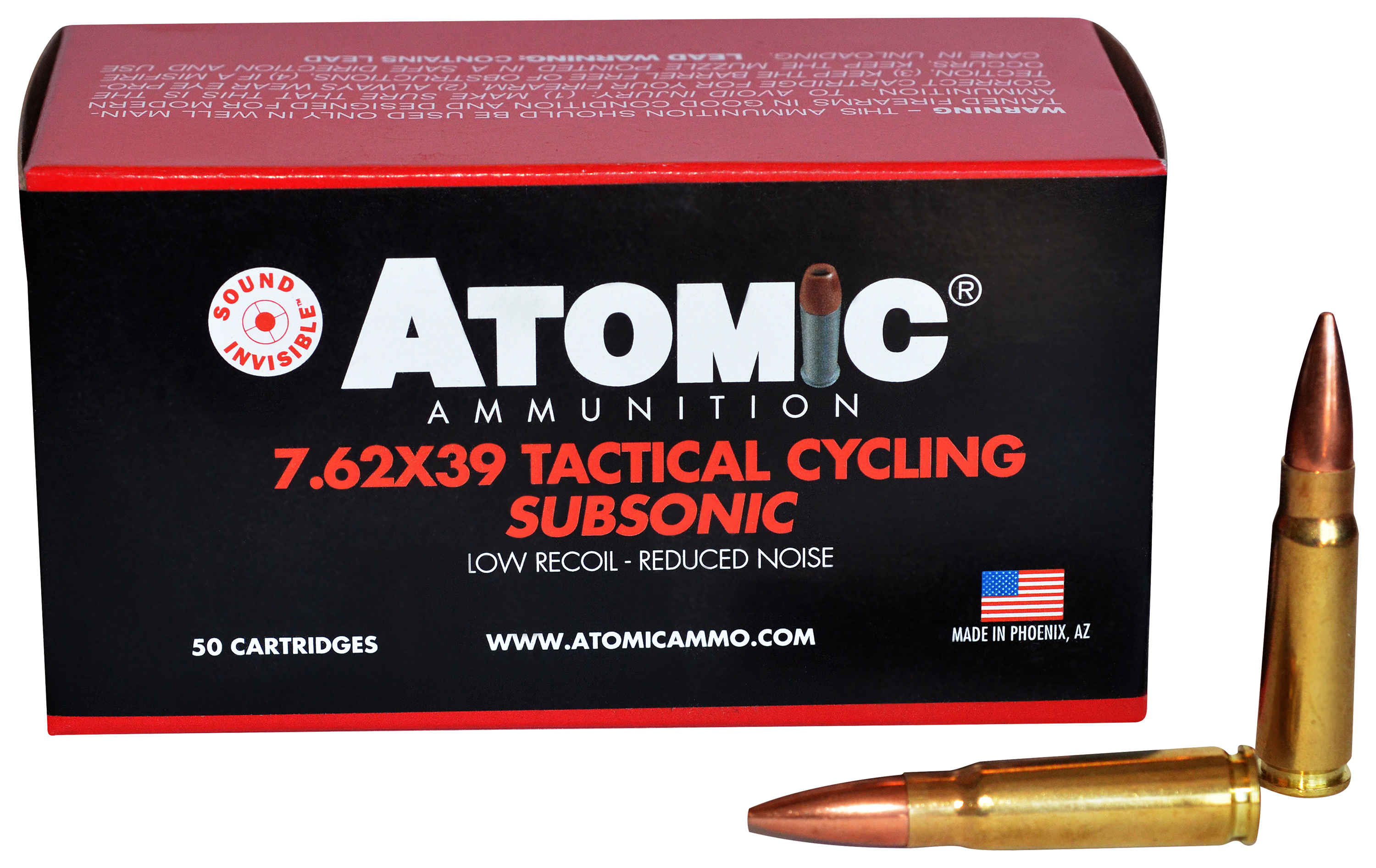 Atomic Ammunition Tactical Cycling 7.62x39mm 220 Grain Subsonic Hollow Point Boat Tail Ammo - Atomic Ammunition