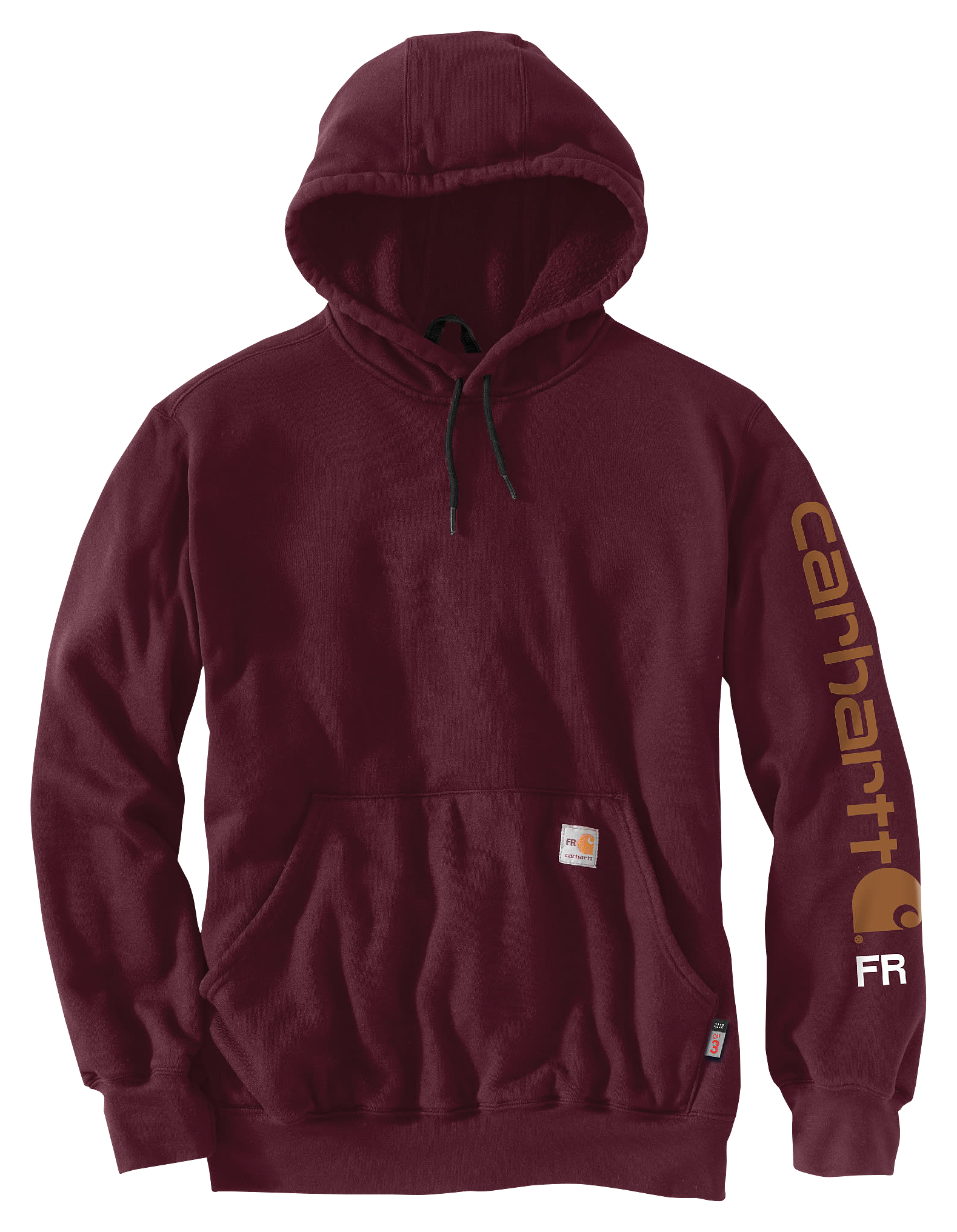 Image of Carhartt Force Flame-Resistant Loose-Fit Midweight Logo Graphic Long-Sleeve Hoodie for Men - Port