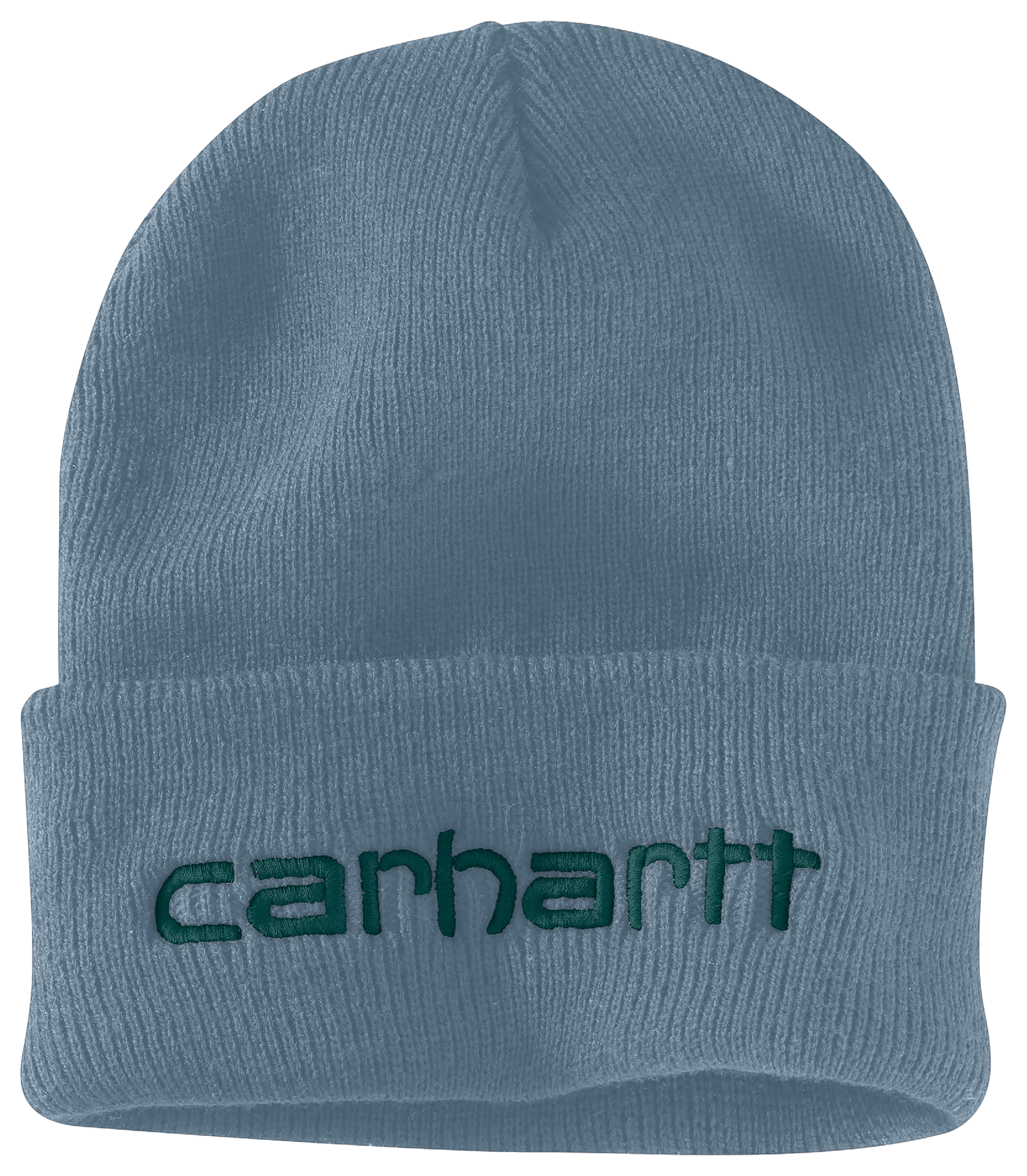 Image of Carhartt Knit Insulated Logo Graphic Cuffed Beanie for Men - Thundercloud