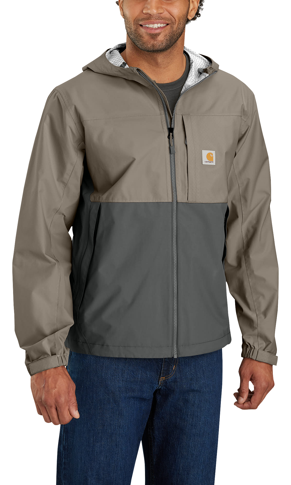 Image of Carhartt Storm Defender Relaxed-Fit Lightweight Packable Waterproof Jacket - Desert/Gravel - LT