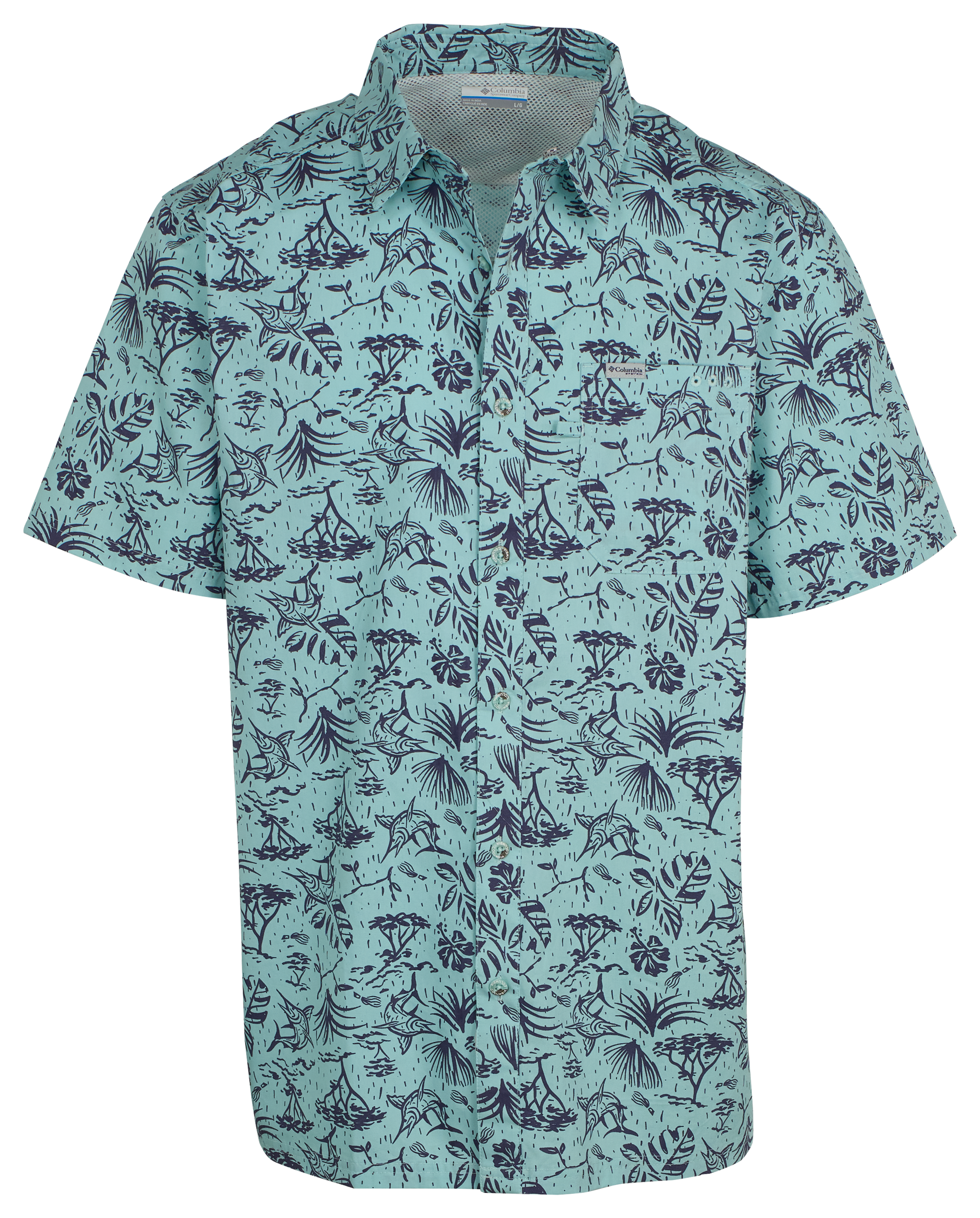 Image of Columbia Super Slack Tide Camp Short-Sleeve Button-Down Shirt - Spray Marlin Chase - S