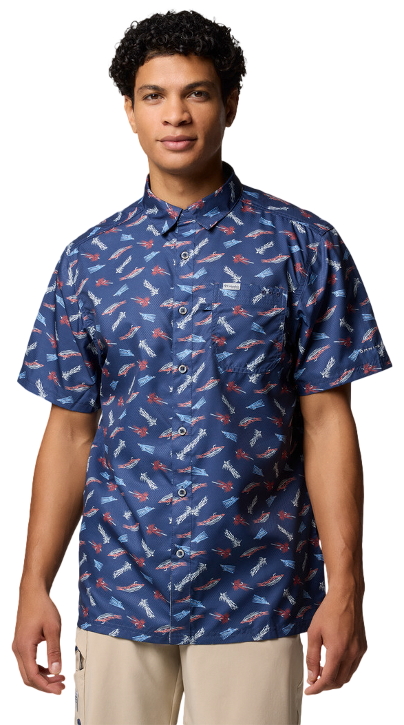 Image of Columbia Super Slack Tide Camp Short-Sleeve Button-Down Shirt for Men - Nocturnal Fly - 2XL