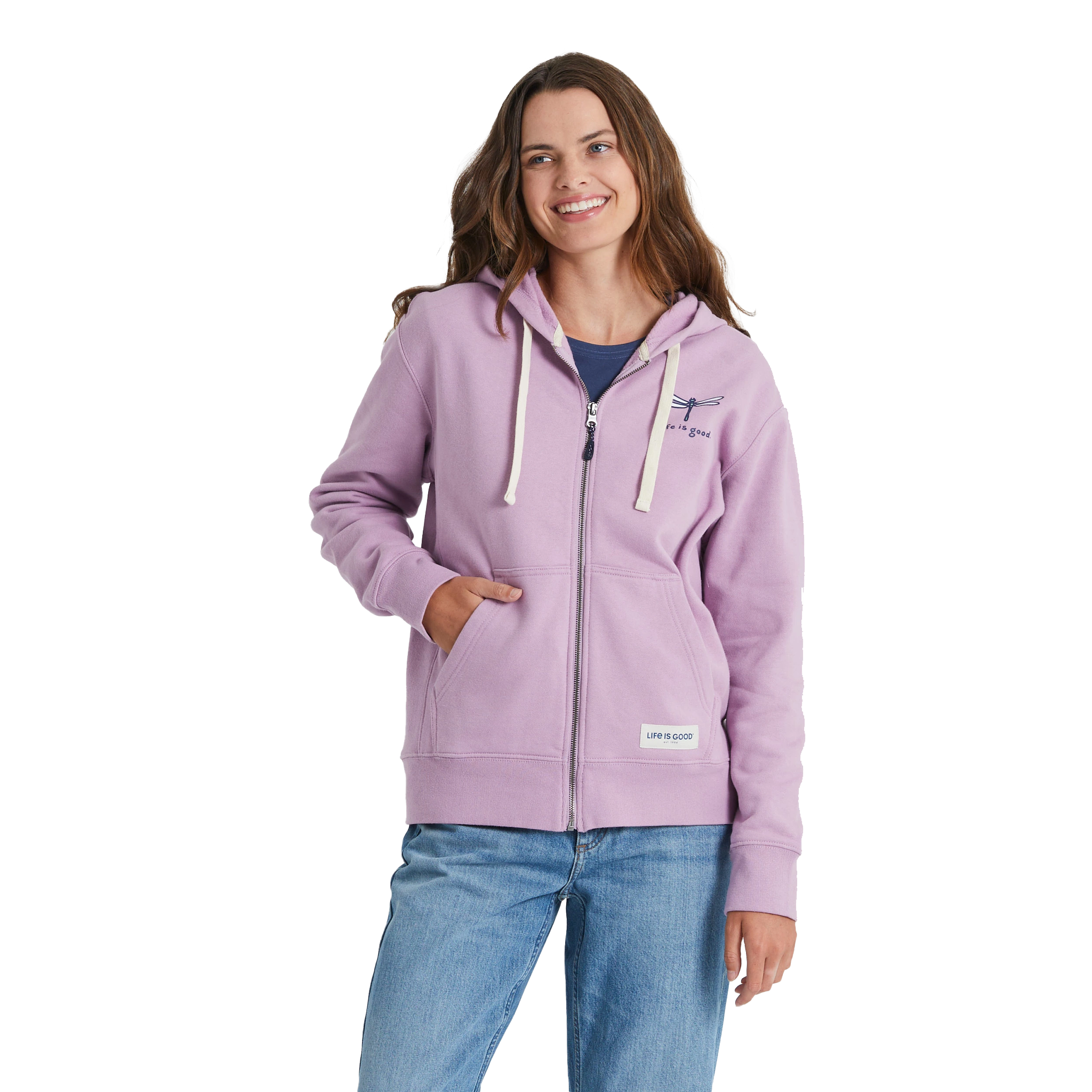 Image of Life is Good Dragonfly Simply True Fleece Full-Zip Hoodie for Ladies - Violet Purple - XS