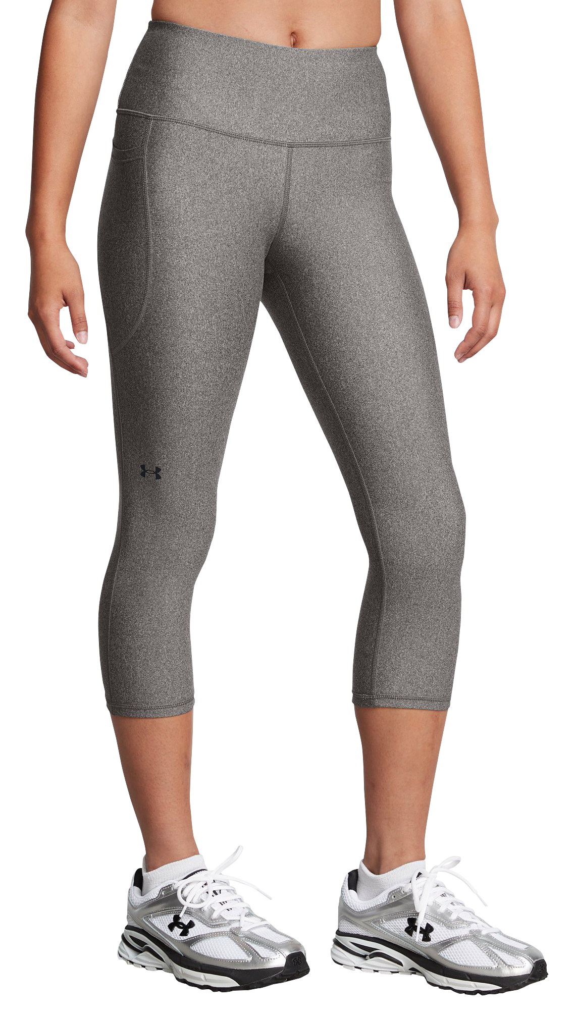 Image of Under Armour HeatGear Armour No-Slip Waistband Capris for Ladies - Charcoal Light Heather/Black - XL - Tall