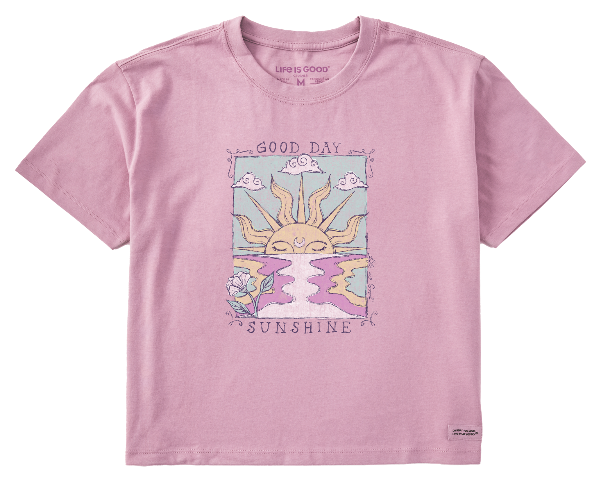 Image of Life is Good Dreamy Good Day Sunshine Ocean Boxy Crusher Short-Sleeve T-Shirt for Ladies - Violet Purple - S