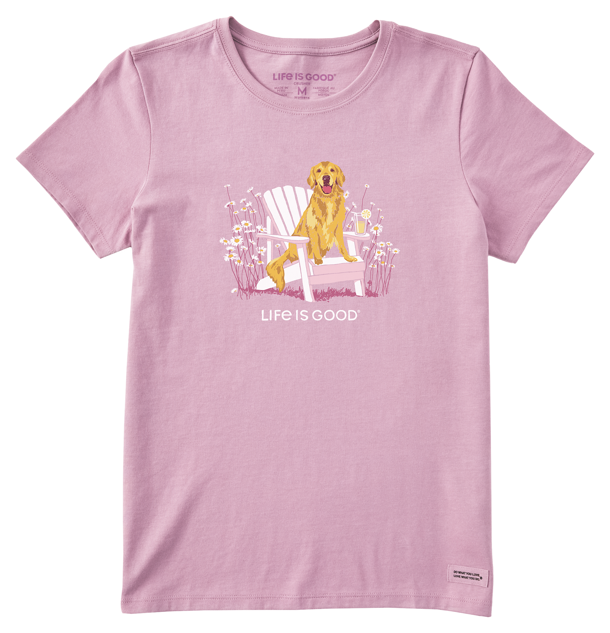 Image of Life is Good Golden Retriever Adirondack Crusher-LITE Short-Sleeve T-Shirt for Ladies - Violet Purple