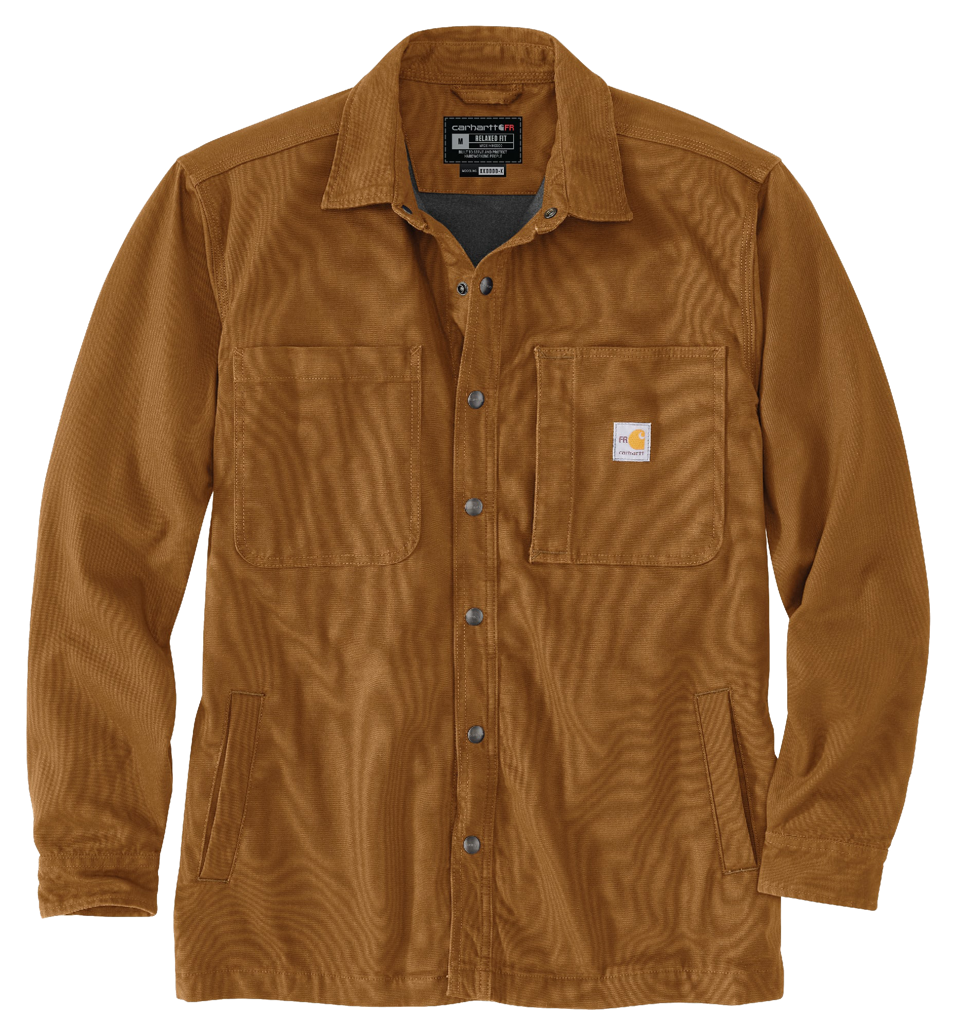 Image of Carhartt Flame-Resistant Rugged Flex Canvas Long-Sleeve Shirt Jac for Men - Carhartt Brown