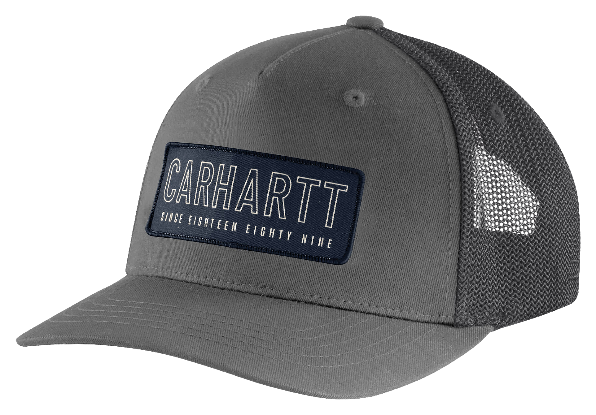 Image of Carhartt Rugged Flex Canvas Mesh-Back 1889 Patch Cap - Gravel/Navy