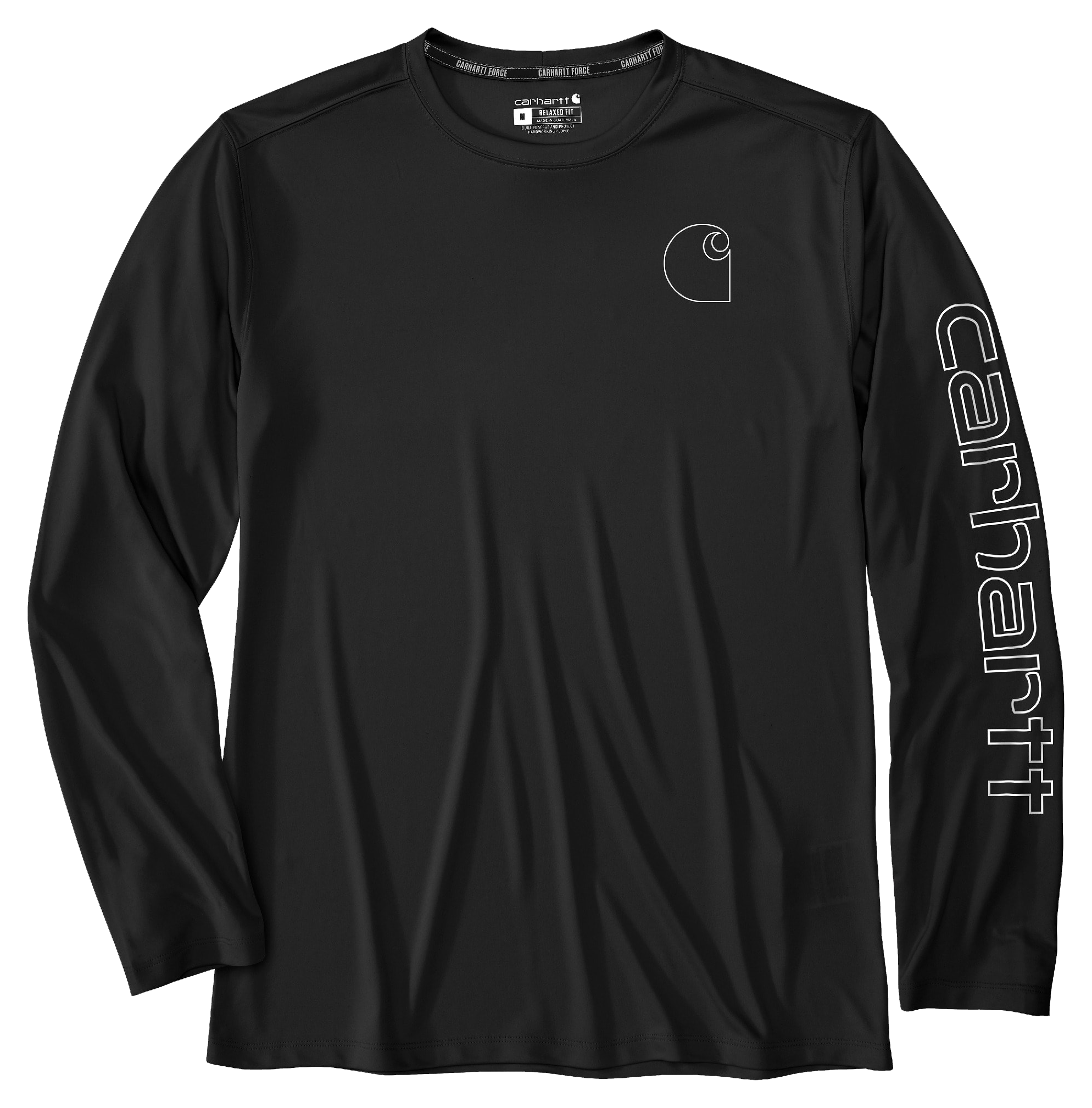 Image of Carhartt Force Sun Defender Logo Graphic Lightweight Long-Sleeve T-Shirt for Men - Black - 2XLT