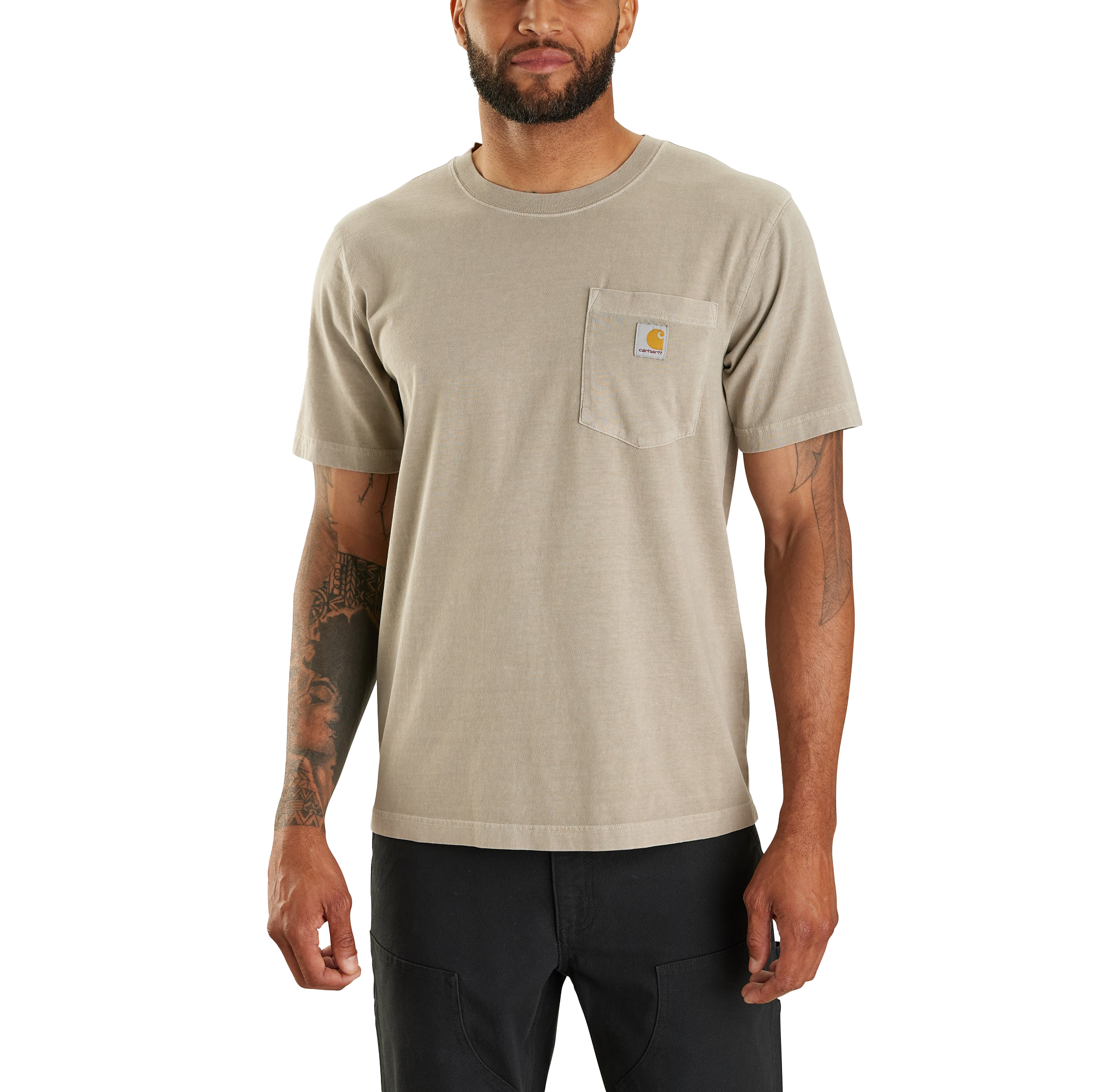 Image of Carhartt Relaxed-Fit Lightweight Garment-Dyed Short-Sleeve Pocket T-Shirt - Greige