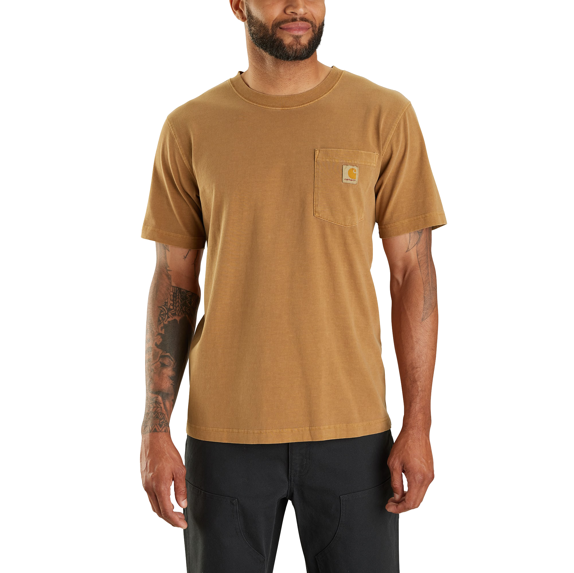 Image of Carhartt Relaxed-Fit Lightweight Garment-Dyed Short-Sleeve Pocket T-Shirt - Carhartt Brown - S